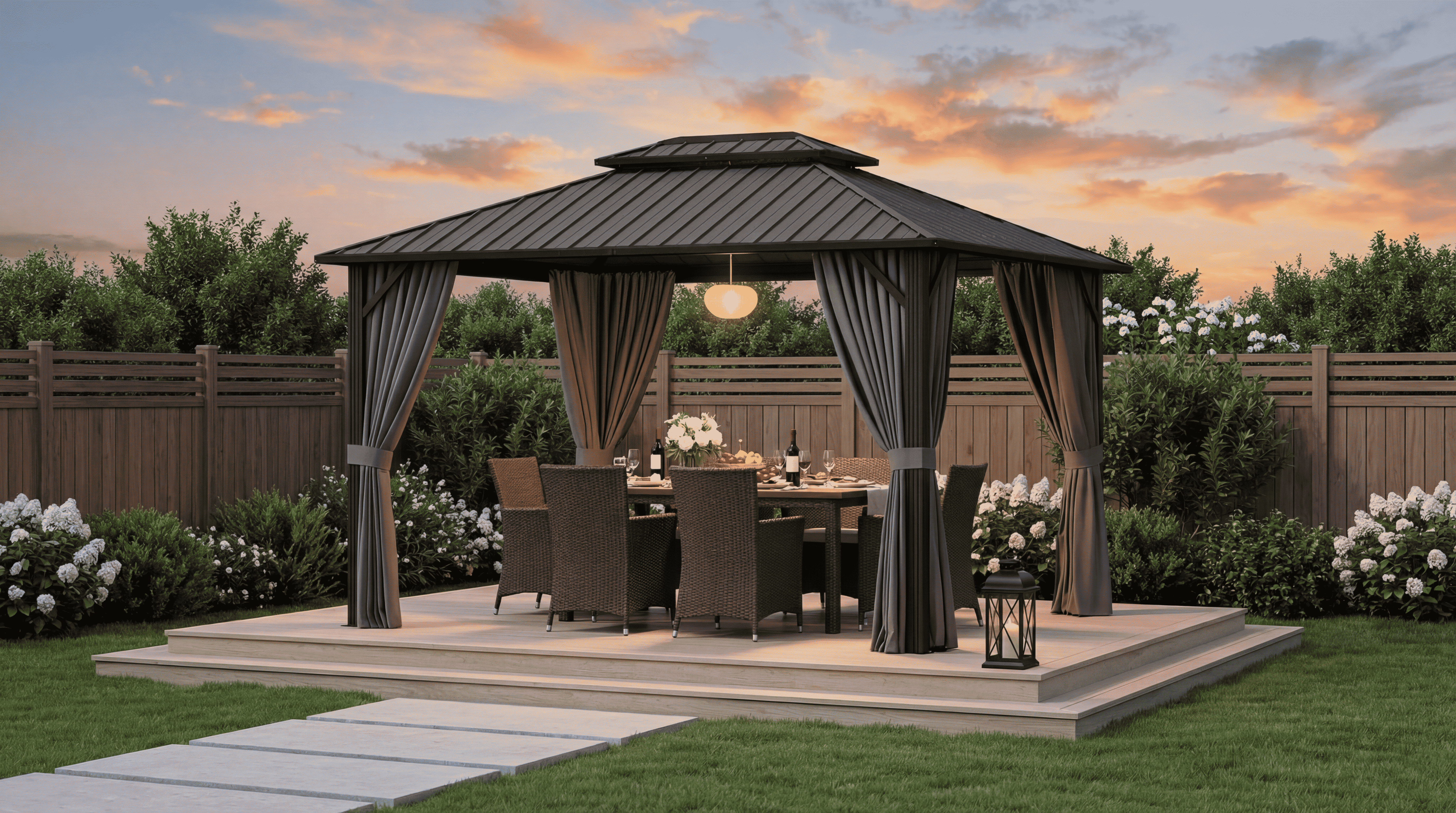 10x12ft Hardtop Gazebo with Double Galvanized Steel Roof, Noelse