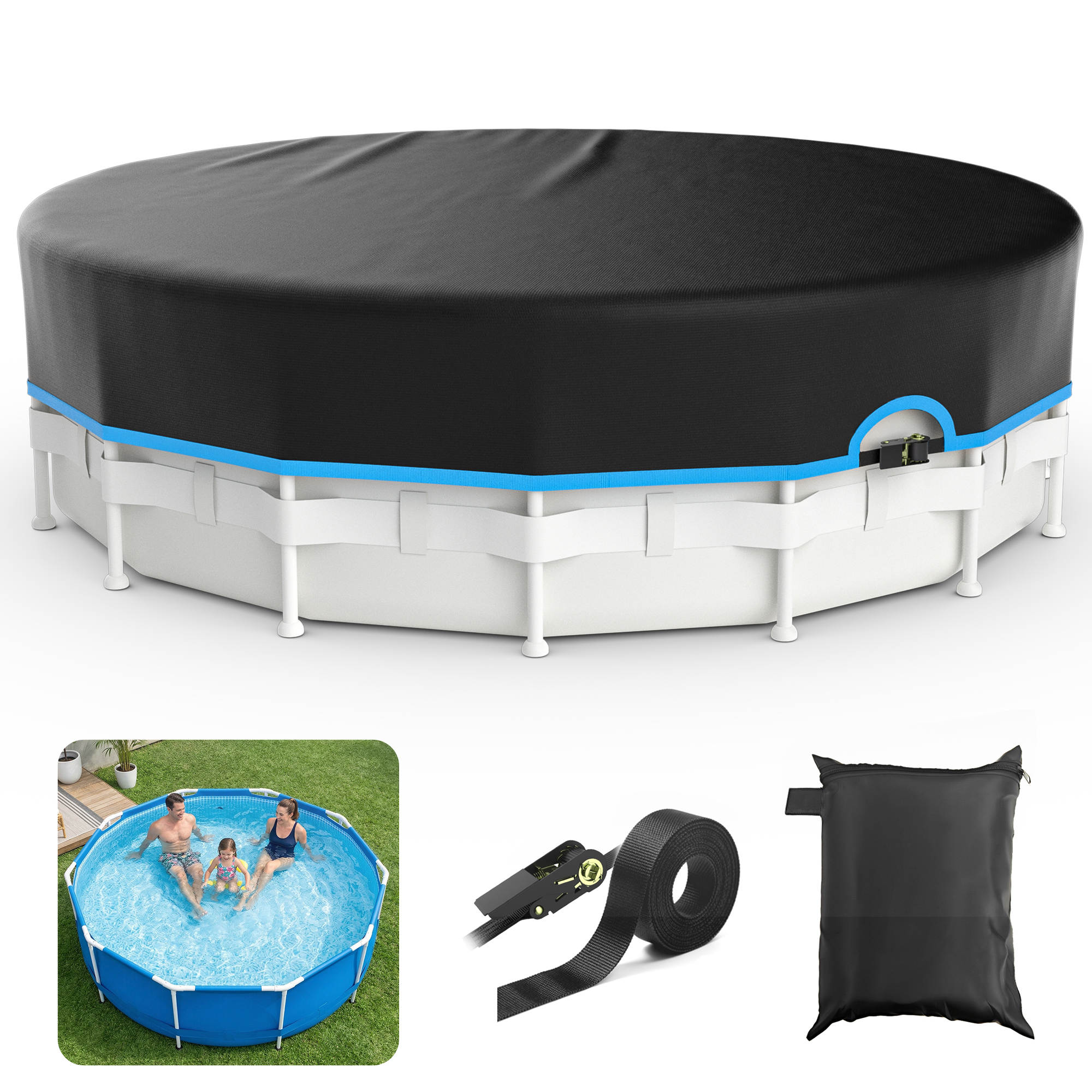 COSYUMI 18 Ft Round Pool Cover, 420D Oxford Solar Pool Cover for Above ...