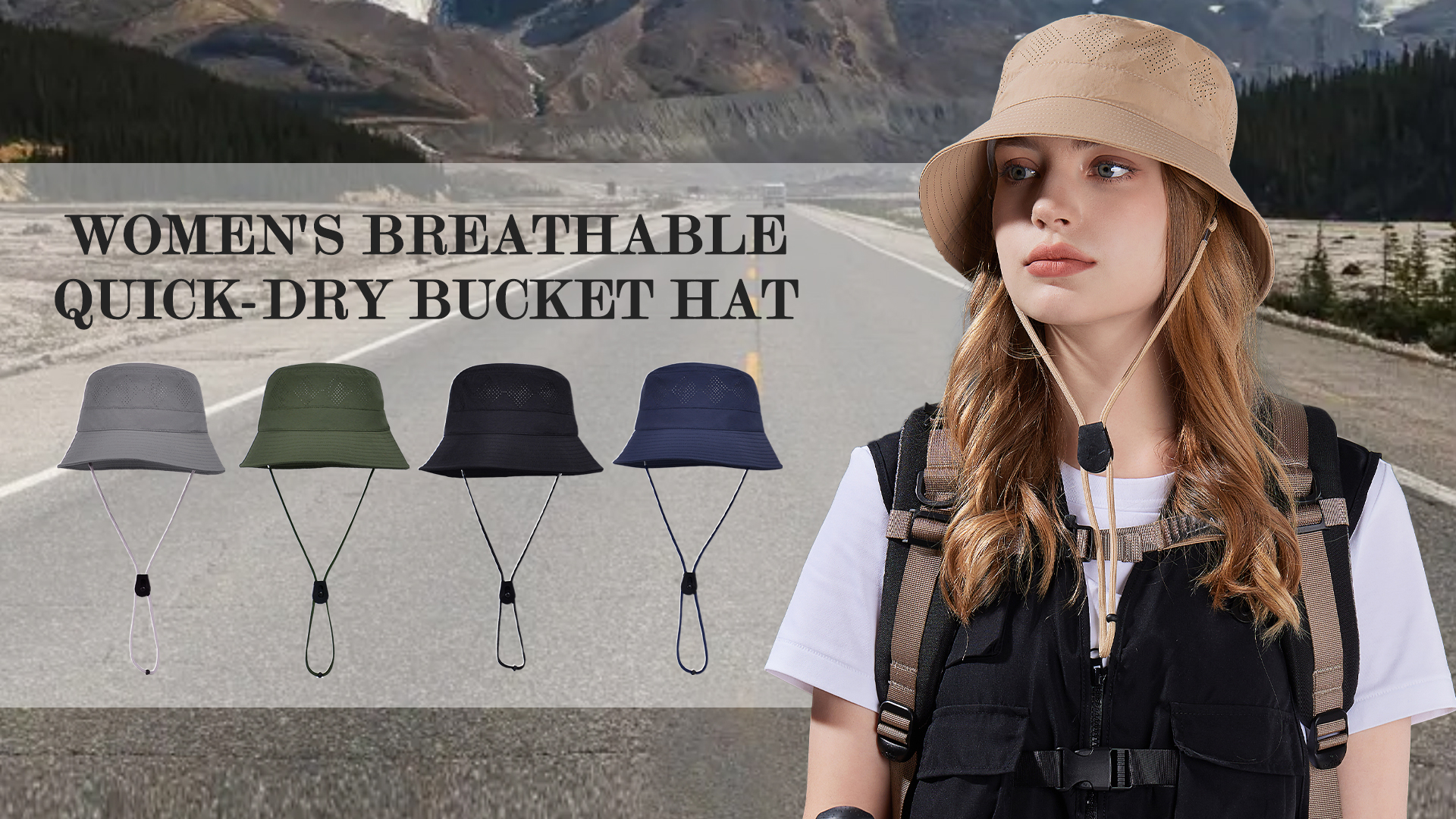 thumbnail video image 2 of HonorHut Sun Hats Waterproof Lightweight Bucket Caps Packable Summer Cap with Adjustable Chin Strap Breathable Hiking Fishing Hat Outdoor Protection Military Green, 2 of 7