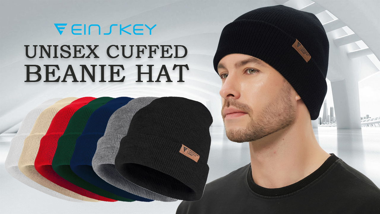 thumbnail video image 2 of EINSKEY Knit Cuffed Lined Beanie, 2-Pack Skull Cap Beanie Stocking Hats For Men Women Fall Winter - Black Red, 2 of 8