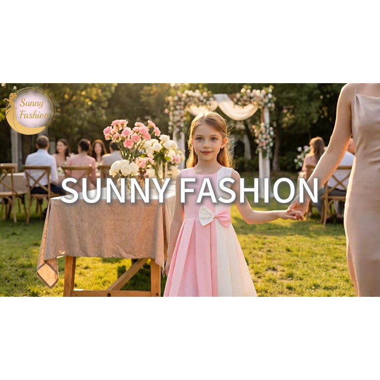 Sunny Fashion Girls Dresses Pink and White Color Block A-Line Party Dress with Bow Tie Size 4-14, Women's, Size: 10