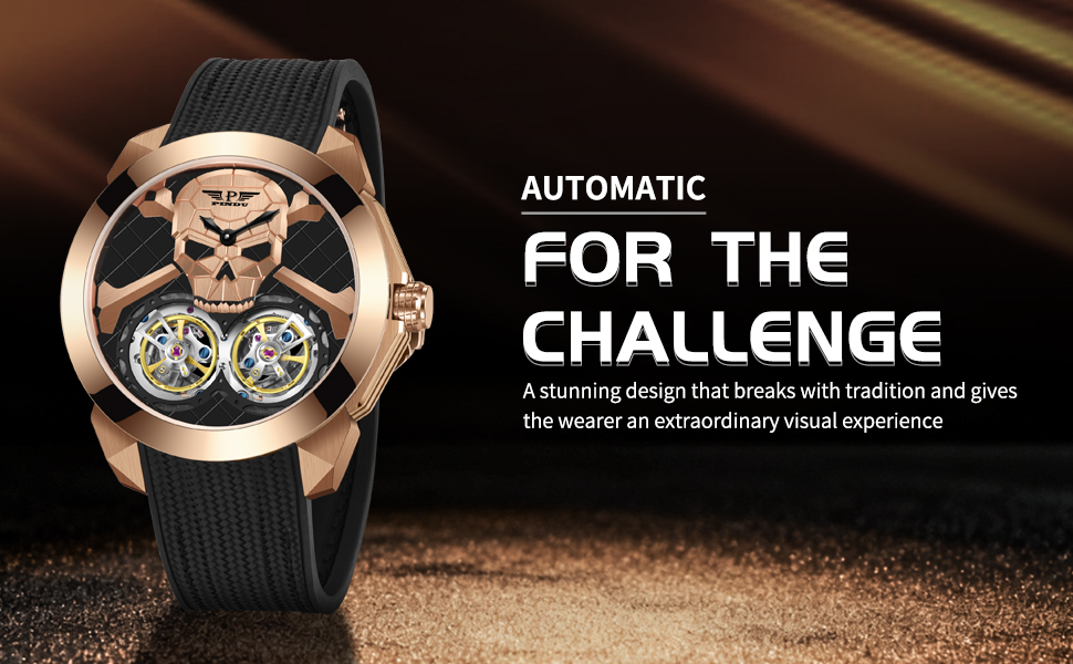 Automatic Watches for Men，Dual Flying Tourbillon Ghost Head Skeleton ...