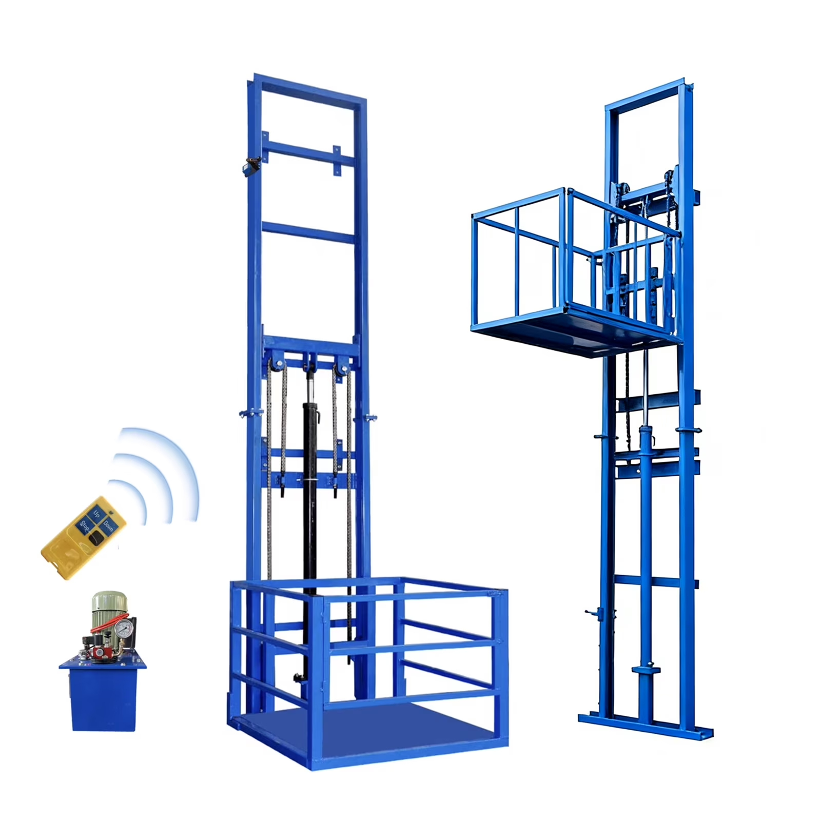 thumbnail video image 2 of Heavy Duty Electric Hydraulic Lift Platform, 2200lbs Capacity Vertical Freight Elevator, 23ft Wall-Mounted Cargo Lift for Home, Warehouse and Factory, 1500W Power Hoist System, Blue, 2 of 9