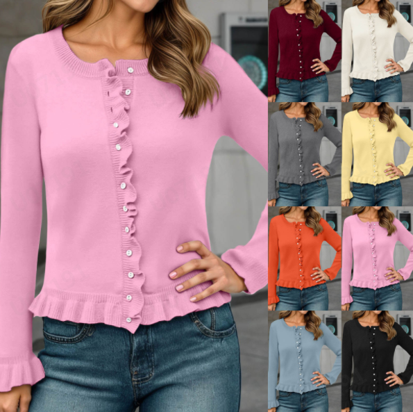 thumbnail video image 2 of HNMKIU Womens Cardigan for Fall Winter Wavy Lace Trim Knit Open Front Sweater Casual Loose Fit Cover Up ,S, 2 of 7