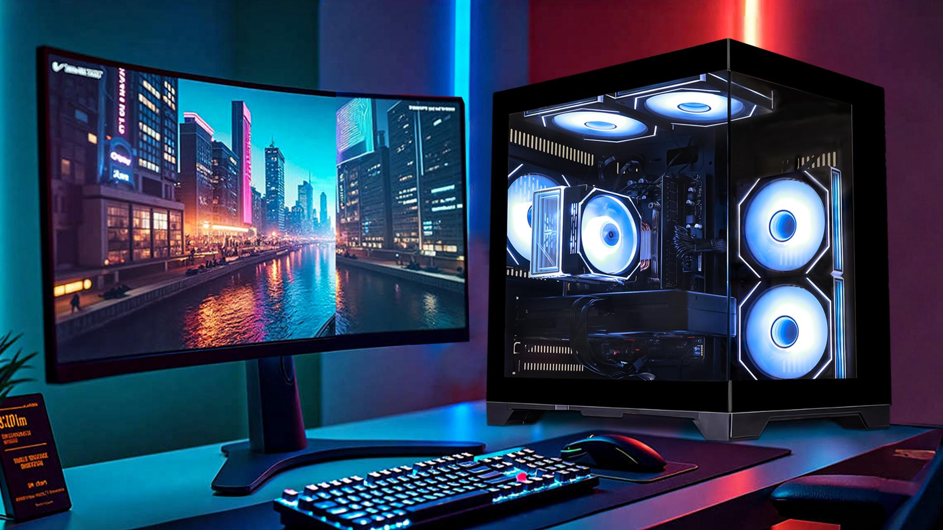thumbnail video image 2 of Hoengager Gaming PC Intel Core i5 14400F 2.5 GHz 10 Core, Radeon RX 9060 XT 16GB, 32GB DDR4 RAM, 1TB PCIe SSD, WIFI, Bluetooth ,Windows 11, 2 of 10