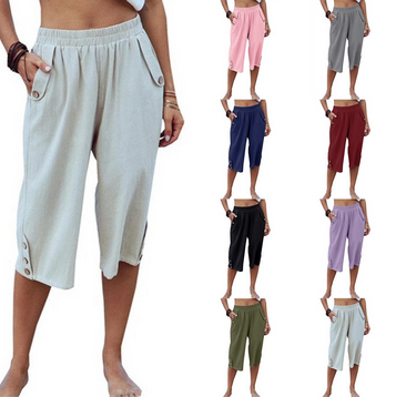 thumbnail video image 2 of Baqcunre Women's Solid Color Athleisure Cropped Pants Linen Loose Women's Pants,Size S-XXL,Women's Pants,Winter Pants for Women,Trousers Pants for Women,Womens Fashion,Womens Clothes,Green, 2 of 5
