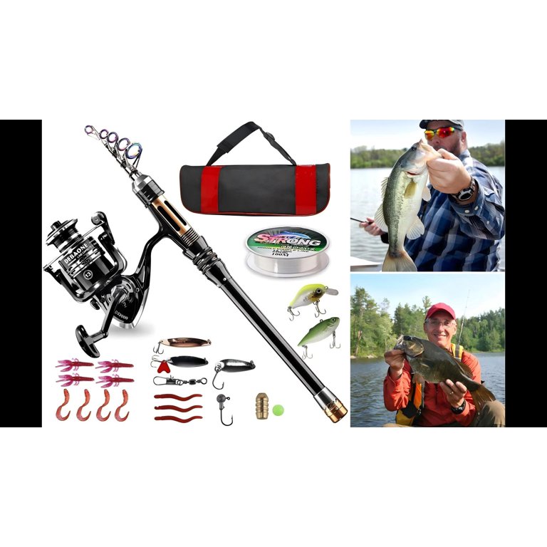 Fishing Rod Kit, Carbon Fiber Telescopic Fishing Pole and Reel Combo with Spinning Reel, Line, Lure, Hooks and Carrier Bag, Fishing Gear Set for