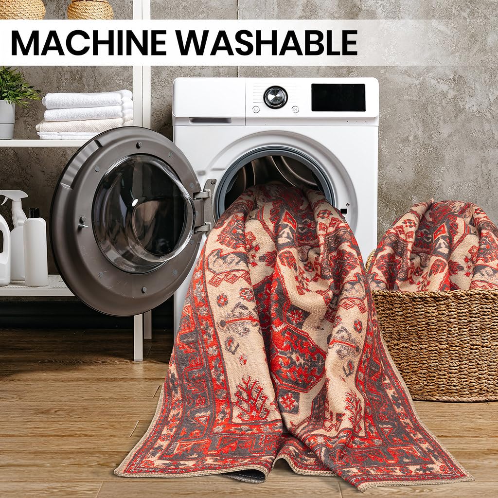 thumbnail video image 2 of GLN Rugs Sparta - Indoor, Machine Washable Area Rug 3'x5' Turkish Red/Black Home Carpet, 2 of 10