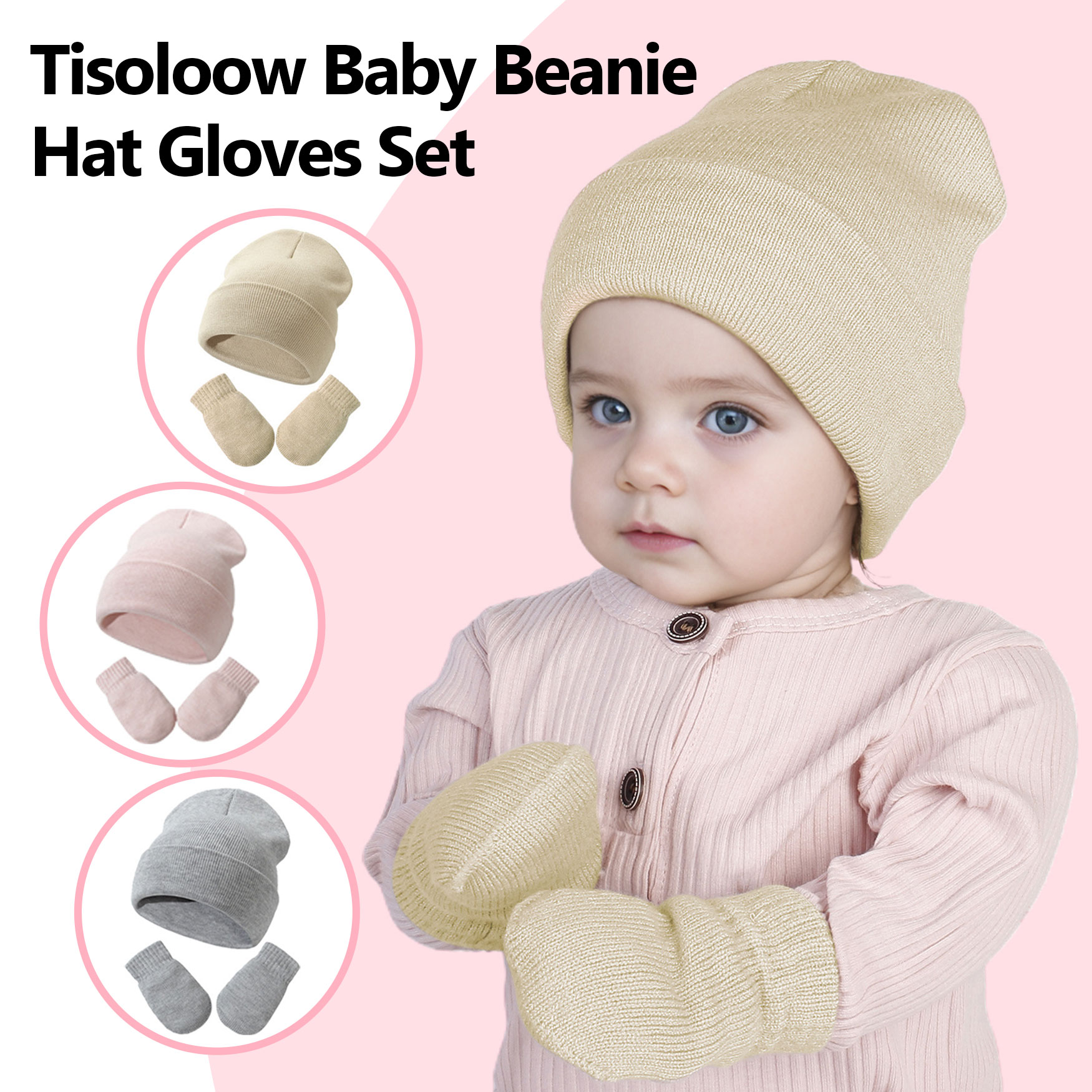 thumbnail video image 2 of Tisoloow Baby Beanie Hat Mittens Set Toddler Beanie for Little Boys Girls Children Kids Winter Warm Knit Hat with glvoes Navy 3-24 Months, 2 of 9
