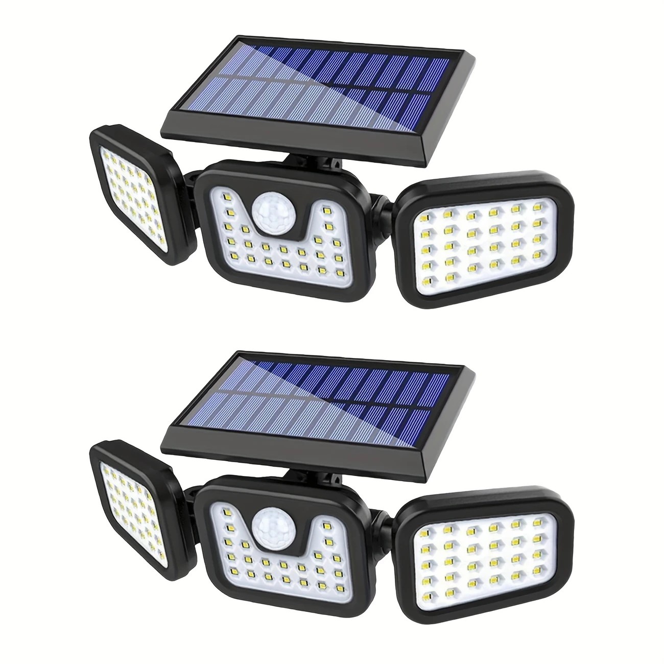 thumbnail video image 2 of PMMIPNW Solar Outdoor Lights 2500LM 74 LED Security Lights,3 Heads Motion Sensor Lights, IP65 Waterproof,270° Wide Angle Flood Wall Lights with 3 Modes(2 Packs), 2 of 9