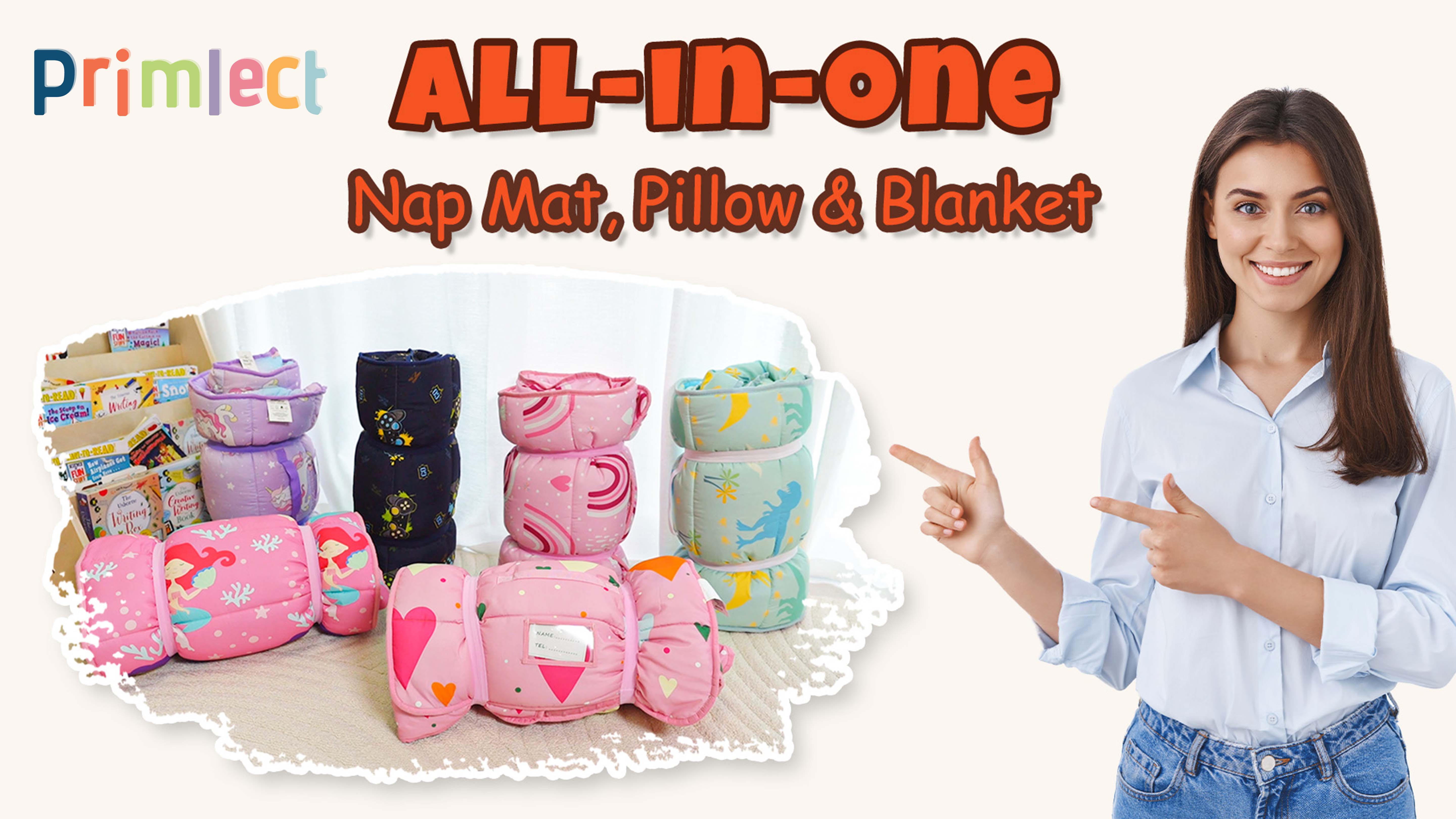 thumbnail video image 2 of Primlect Nap Mat, 55" x 22", Extra Large Sleeping Bags with Removable Pillow, for Daycare, Pink, 2 of 8