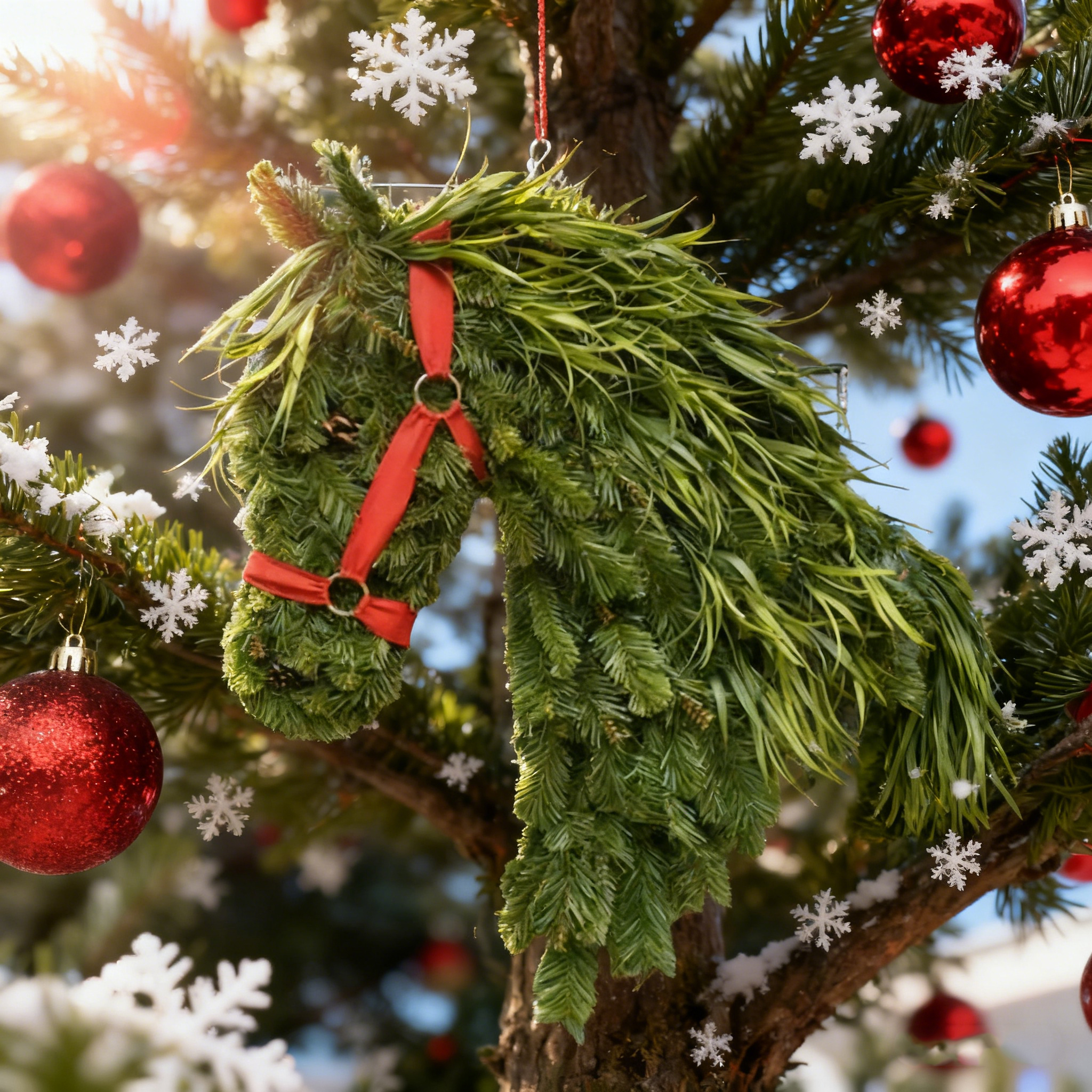 thumbnail video image 2 of Christmas Winter Wreath, Farmhouse Horse Head Christmas Wreath, Equestrian Door Decor, Handmade Horses Head Wreath for Front Door, Barn, or Wall, Artificial Foliage, Gift for Horse Lovers, 2 of 10