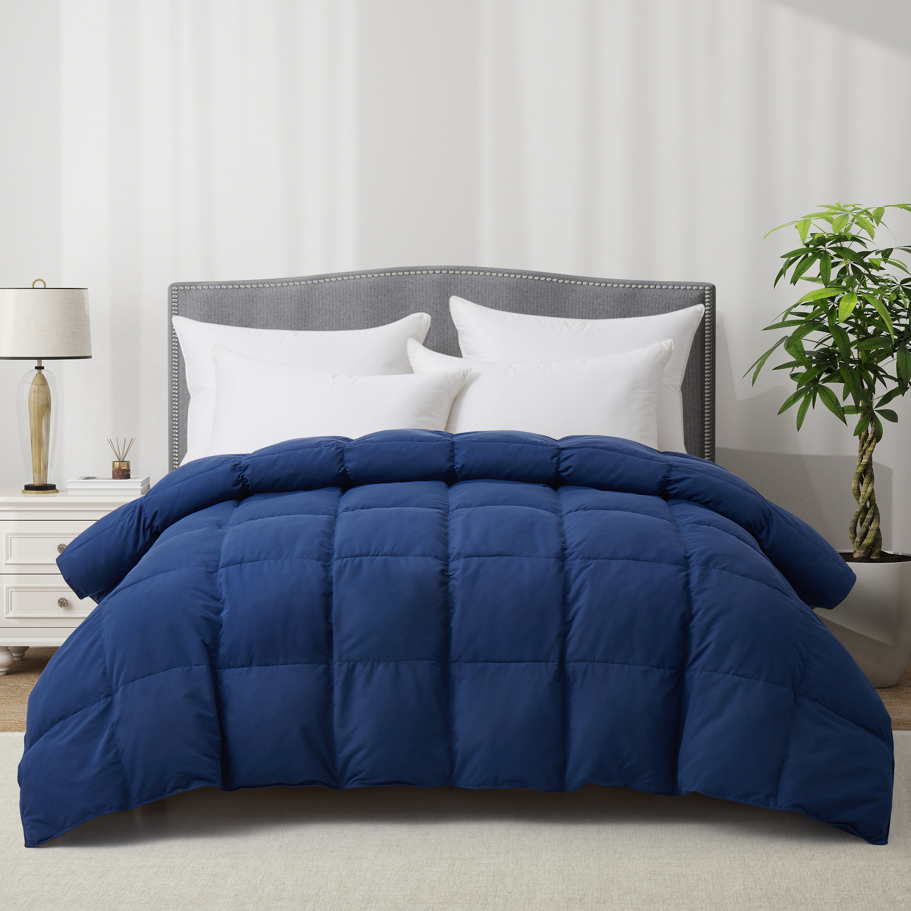 thumbnail video image 2 of Goose Down Comforter, King Size Extra Fluffy Grey Duvet Insert, Ultra-Soft Breathable All Season Hotel Luxury Bedding, Down Proof Fabric, Plush Comfort, 2 of 8