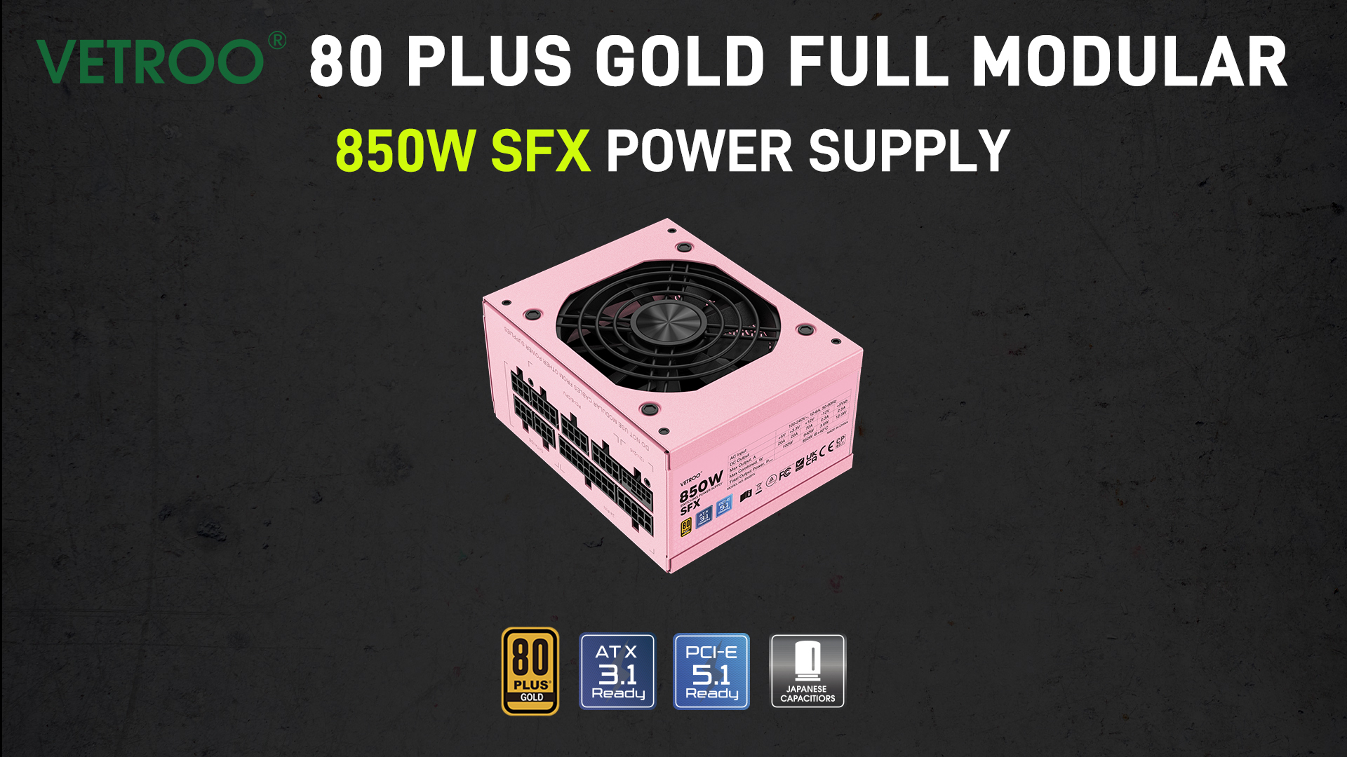 thumbnail video image 2 of Vetroo 850W SFX Power Supply ATX 3.1 & PCIE 5.1 Ready, 80 Plus Gold Certificate Fully Modular, 90mm FDB Fan for Low-Noise Operation, SFX-to-ATX Bracket, 10-Year Warranty - Pink, 2 of 10