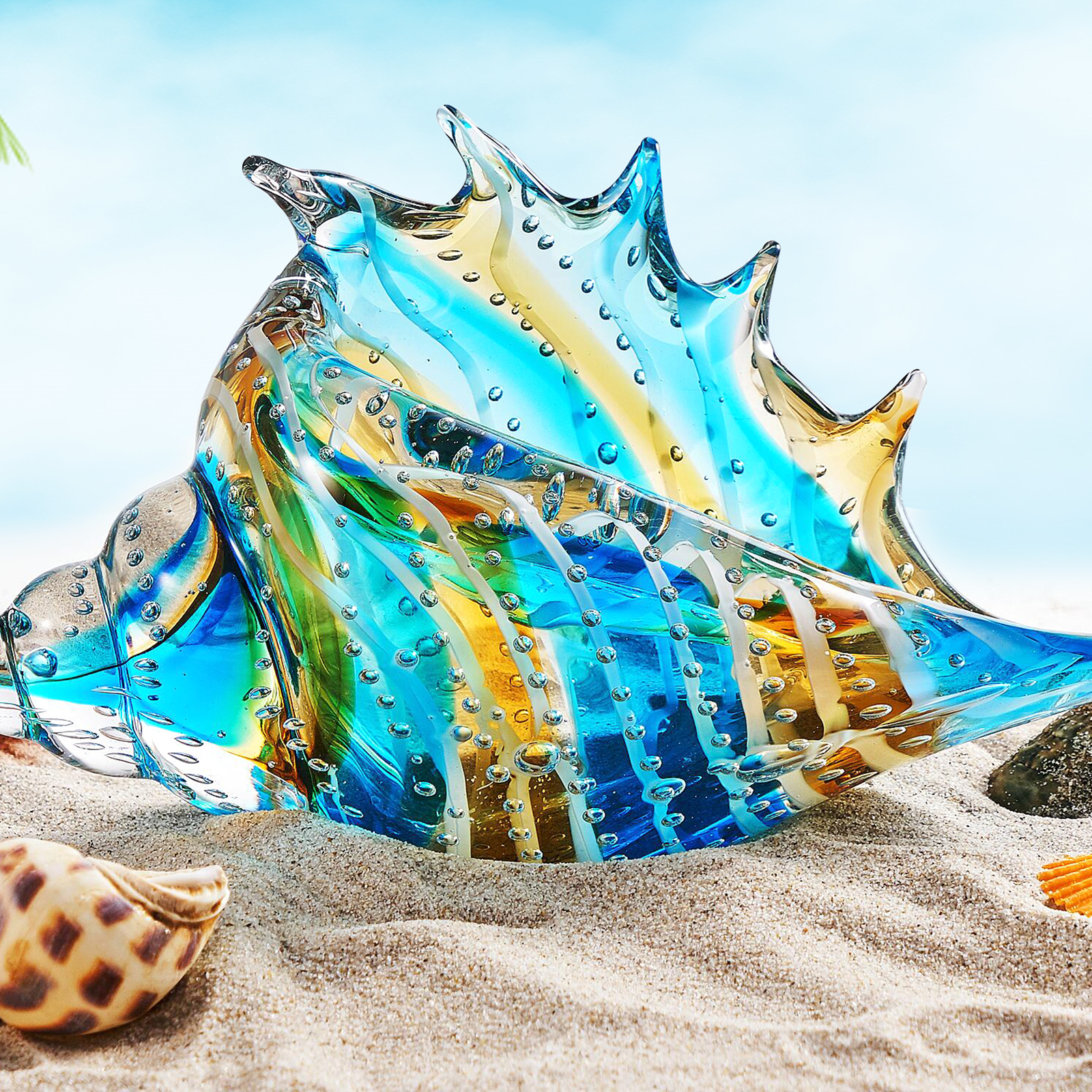 Hand popular Blown Glass Conch Seashell Figurine Home Decor Art Glass Sculpture of Conch