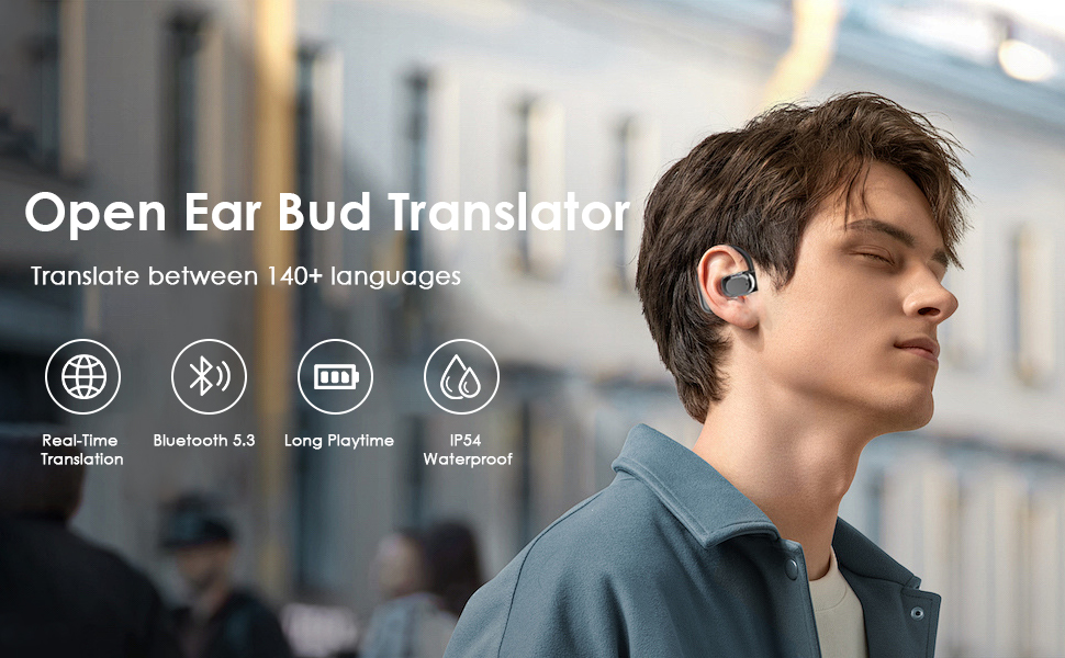 thumbnail video image 2 of 2025 New AI Real Time Language Translator Earbuds Open Ear AI Translation Earbuds Translation Pods Translator Earbuds for Android iOS, 144 Languages Translator Pods for iOS & Android (2pcs Black), 2 of 9