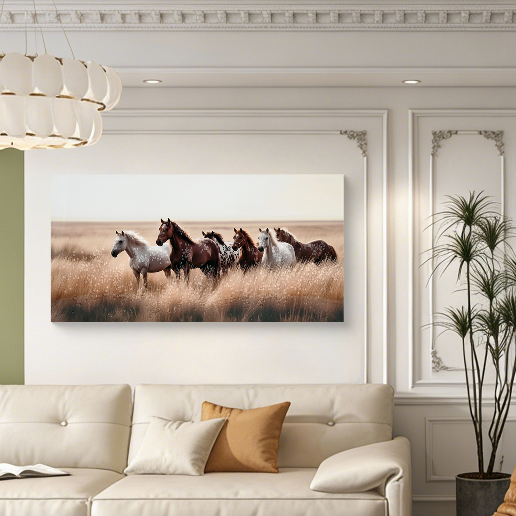 Cozy Country Rustic Horses Wall Art Decor, 40"x20" Western Farm Canvas