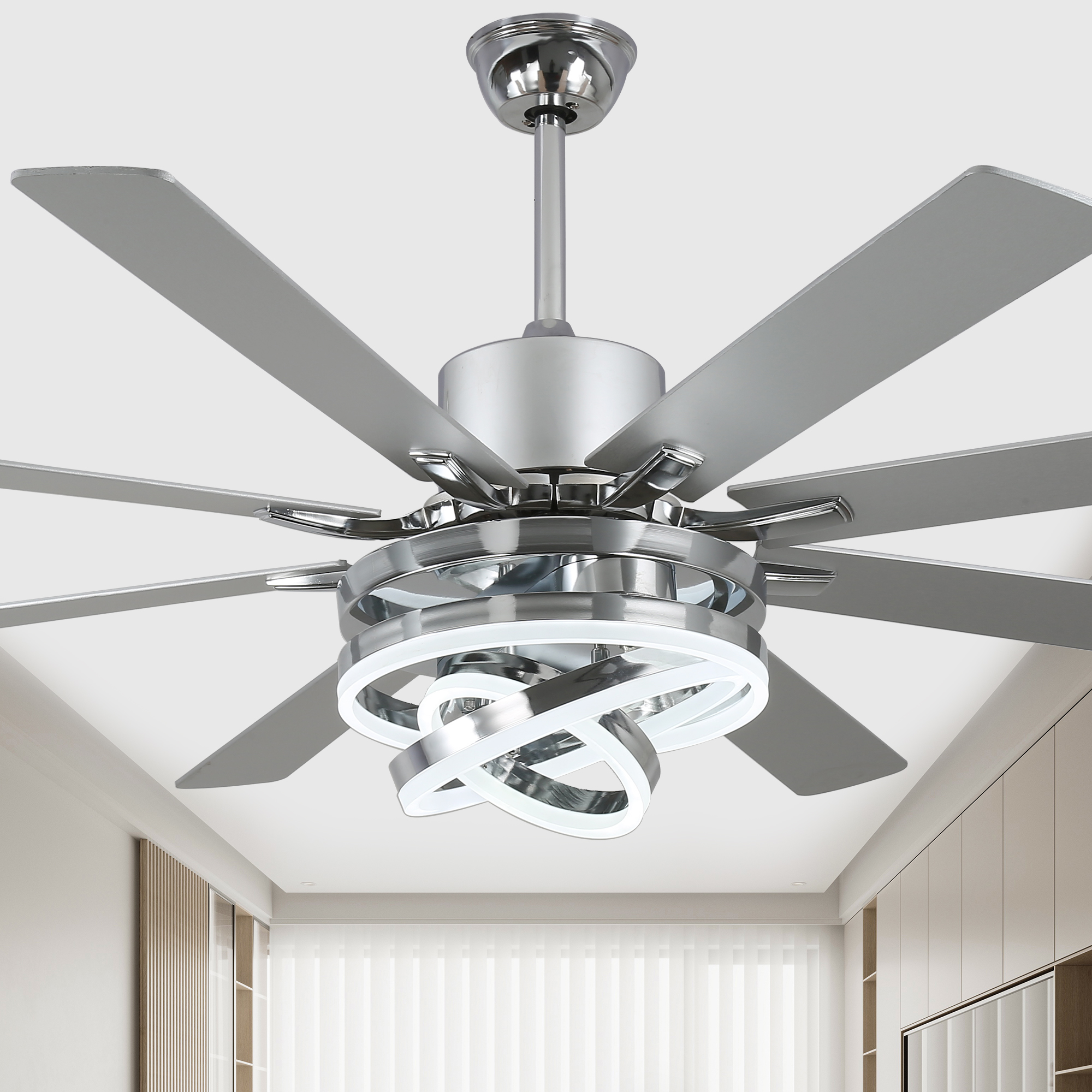 thumbnail video image 2 of Bella Depot 72" Modern Black LED Ceiling Fan 6-Speed Reversible DIY Shape Chandelier With Dimmable Light and Remote Control, 2 of 14