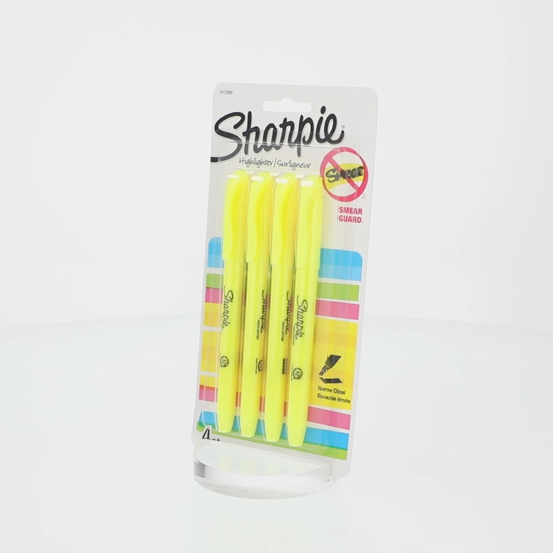 Sharpie Pocket Highlighters, 4 Pack, Fluorescent Yellow, Chisel