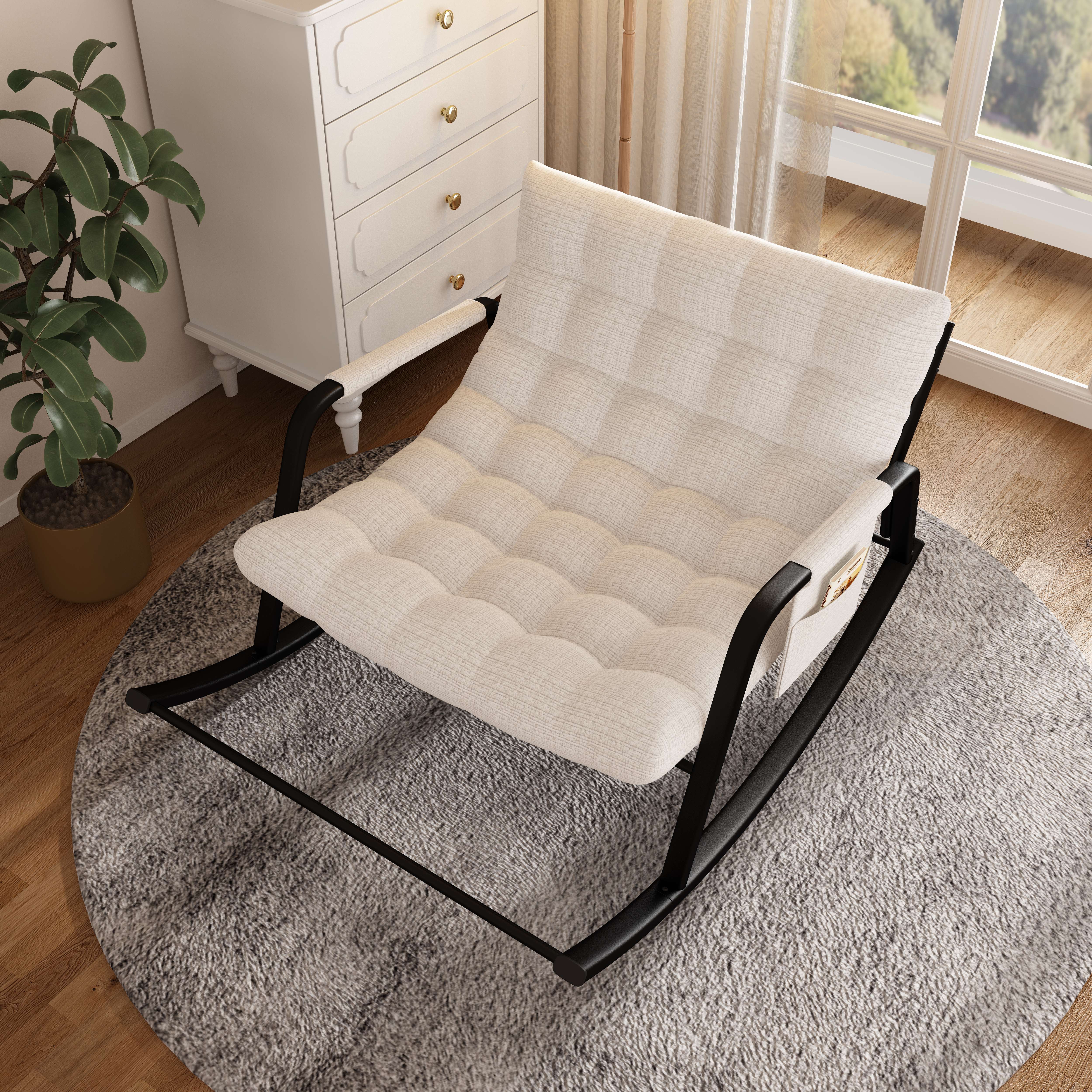 thumbnail video image 2 of iooHug Grand patio Outdoor Rocking Chair, Oversized Papasan Rocking Chair 400 lbs, Modern Cozy Lounge Rocker Chair with Cushion for Balcony Porch, Patio, Living Room, Bedroom, Garden, Black, 2 of 7