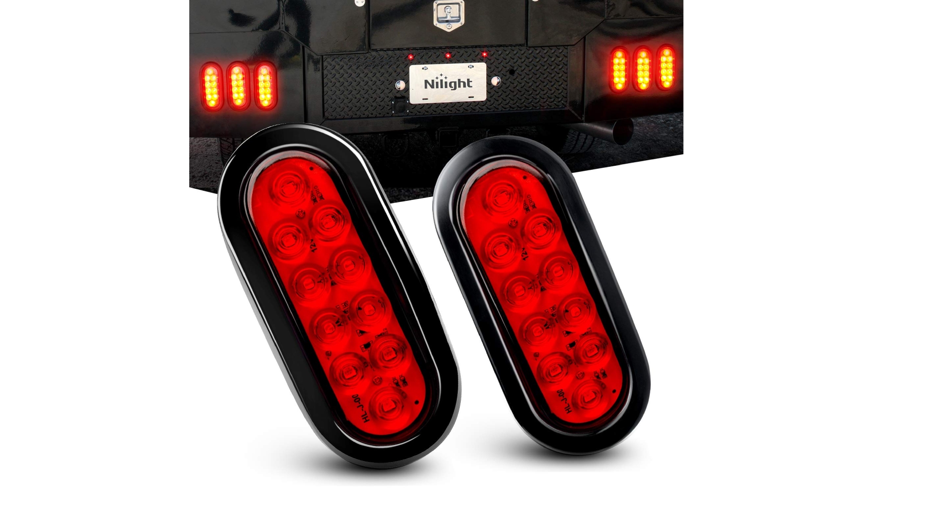 thumbnail video image 2 of Nilight 6" Red Oval LED Trailer Tail Lights, 2-Pack Stop Turn Brake Light Kit with Surface Mount, Grommets & Plugs, IP65 Waterproof for RV, Truck, Jeep, Trailer, 2 of 8