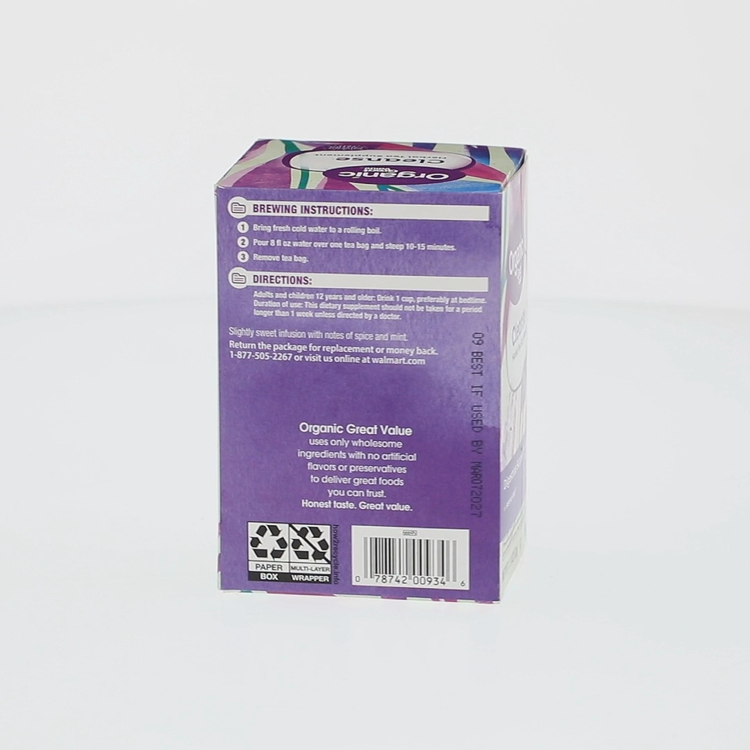 Great Value Organic Cleanse Tea Bags 16 Ct Herbal Digestive