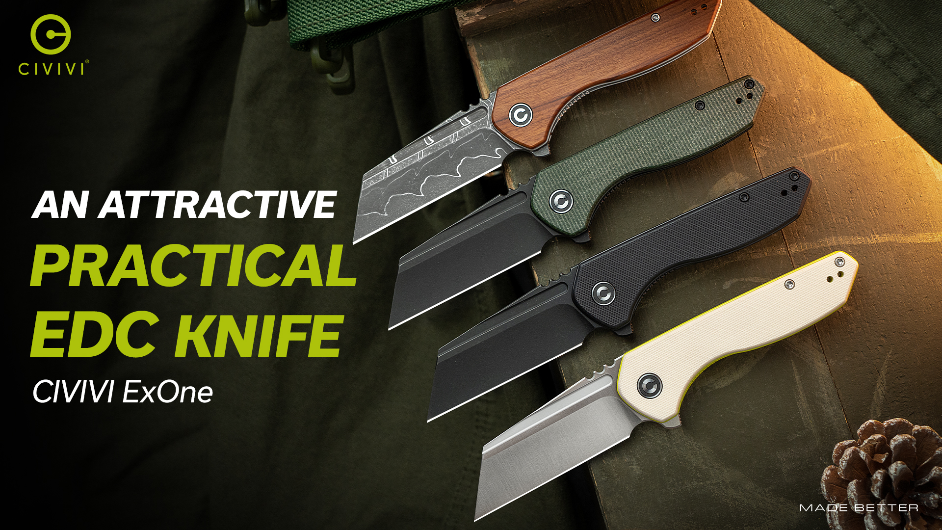 thumbnail video image 2 of CIVIVI Pocket Knife for Men, ExOne Folding Knife with Flipper, 2.94" Nitro-V Reverse Tanto Blade Micarta Handle C23036-3, 2 of 8