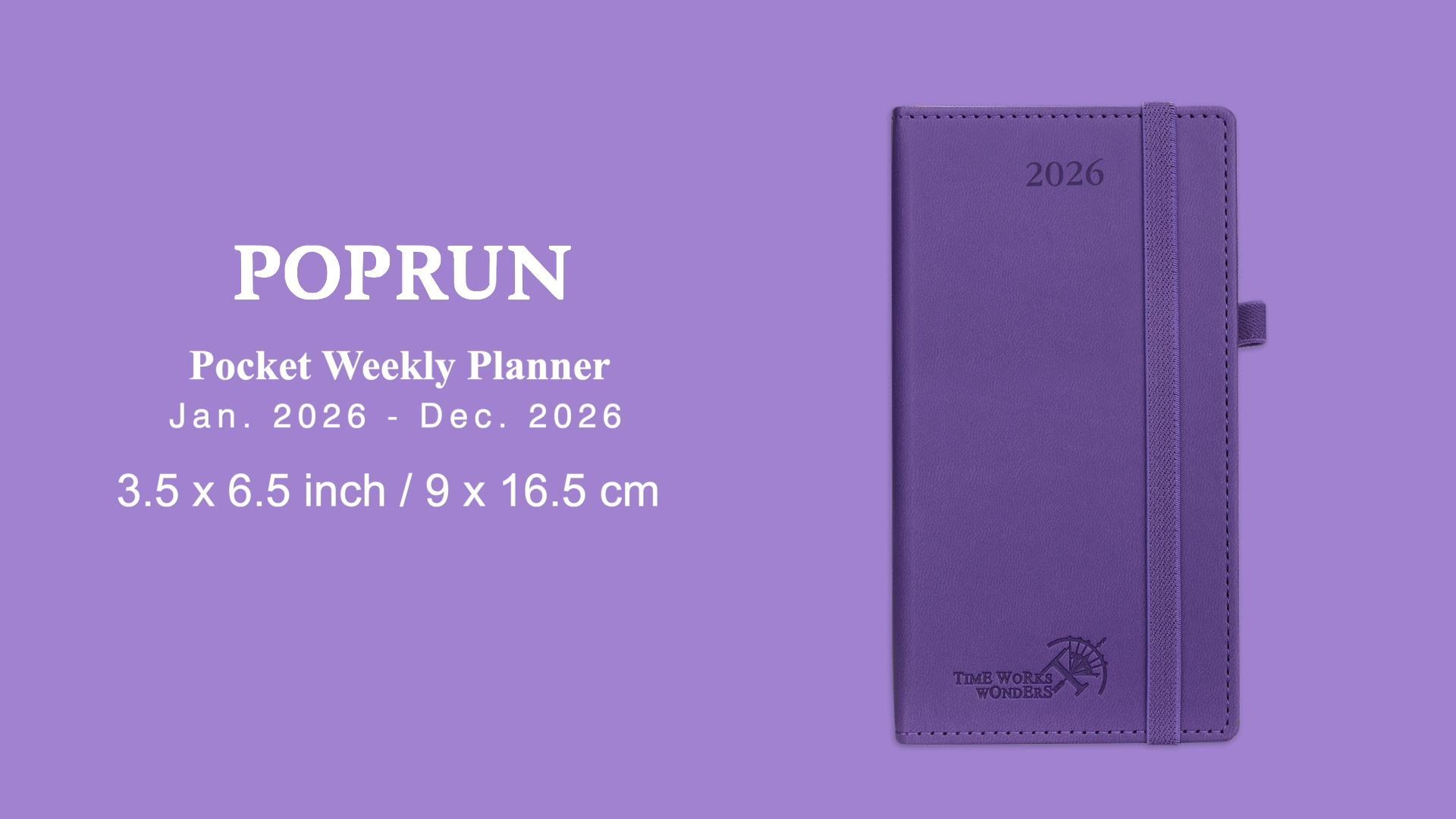 thumbnail video image 2 of POPRUN 2026 Pocket Calendar for Purse (Jan. 2026-Dec. 2026), Slim Size-3.5'' x 6.5'', 12 Months Small Planner Weekly and Monthly with Pen Holder, Storage Pocket, Vegan Leather Hardcover - Black, 2 of 7