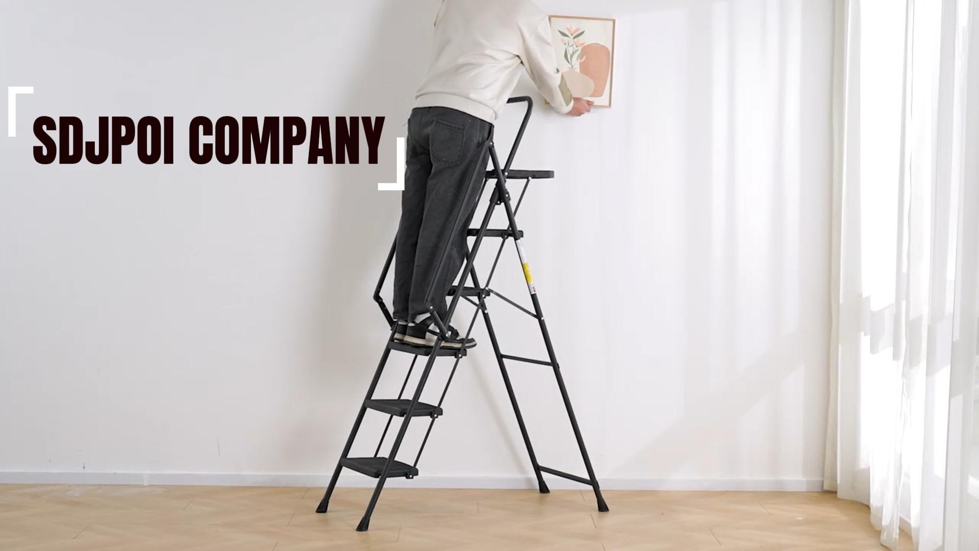 thumbnail video image 2 of SDJPOI 5 Step Ladder with Handrails Folding Step Stool with Tool Tray, 330 lb Capacity Step Stool with Wide Anti-Slip Pedal, Portable Sturdy Steel Step Ladder for Home Kitchen Shop Office, 2 of 10