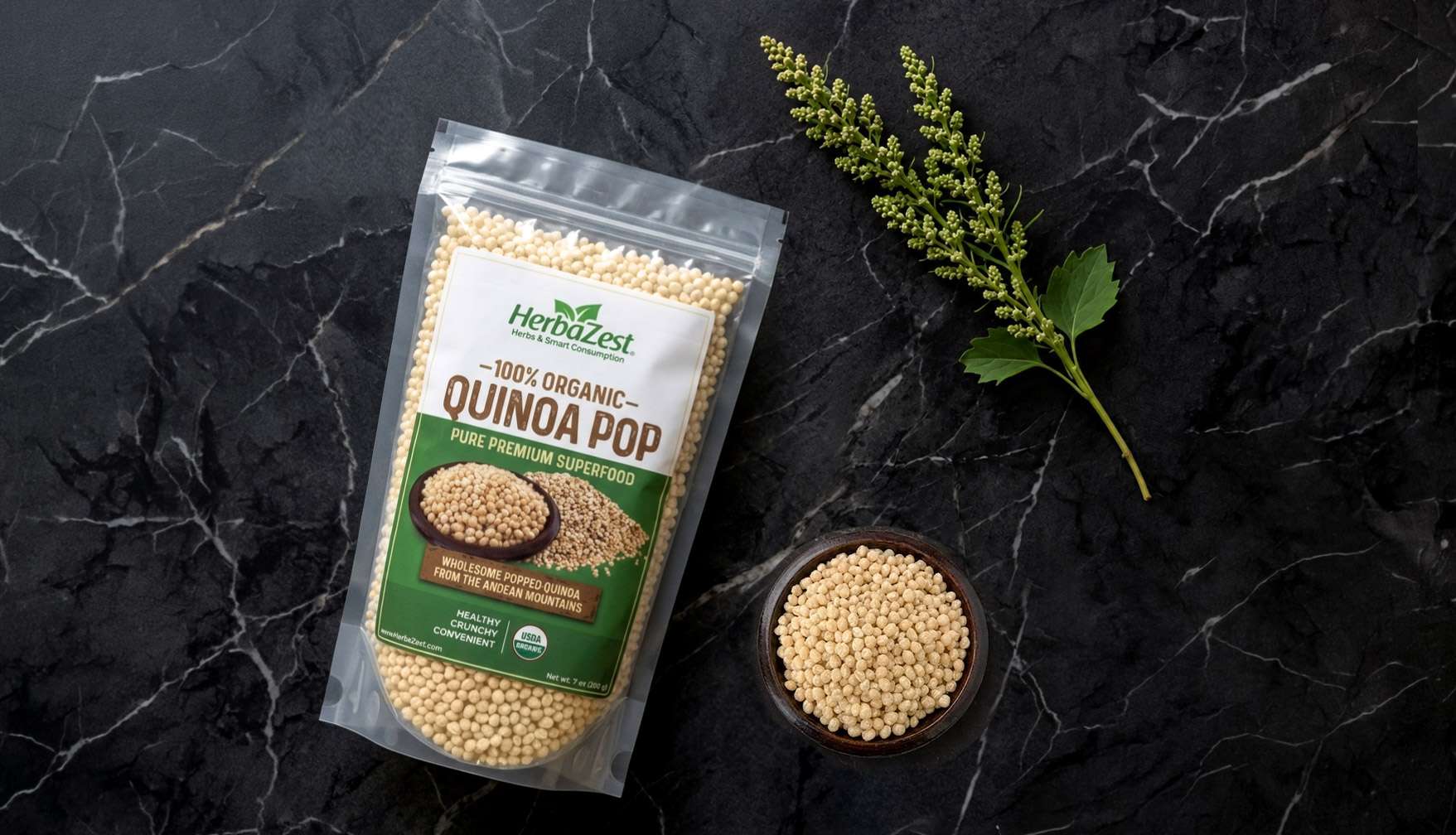 thumbnail video image 2 of HerbaZest Quinoa Pop | 8 oz | USDA Certified Organic | Vegan & Gluten Free | Crunchy & Convenient Option for Cereal, Yogurt & Bowls |Superfoods, 2 of 6
