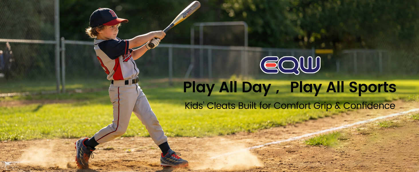thumbnail video image 2 of EQW Kids High-Top Baseball Cleats, Lace-Up Youth Baseball Shoes with Rubber Molded Cleats for Boys Girls, Ankle Support, 2 of 9