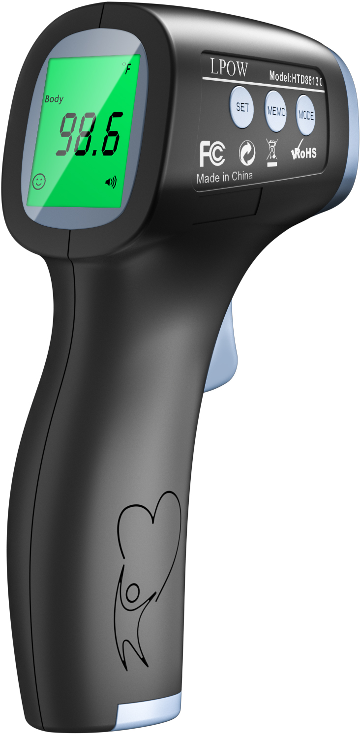 thumbnail video image 2 of LPOW Infrared Digital Forehead Thermometer, 1s Reading, 3 Colors Backlight, 50 Memories Recall, All Ages, 2 of 10
