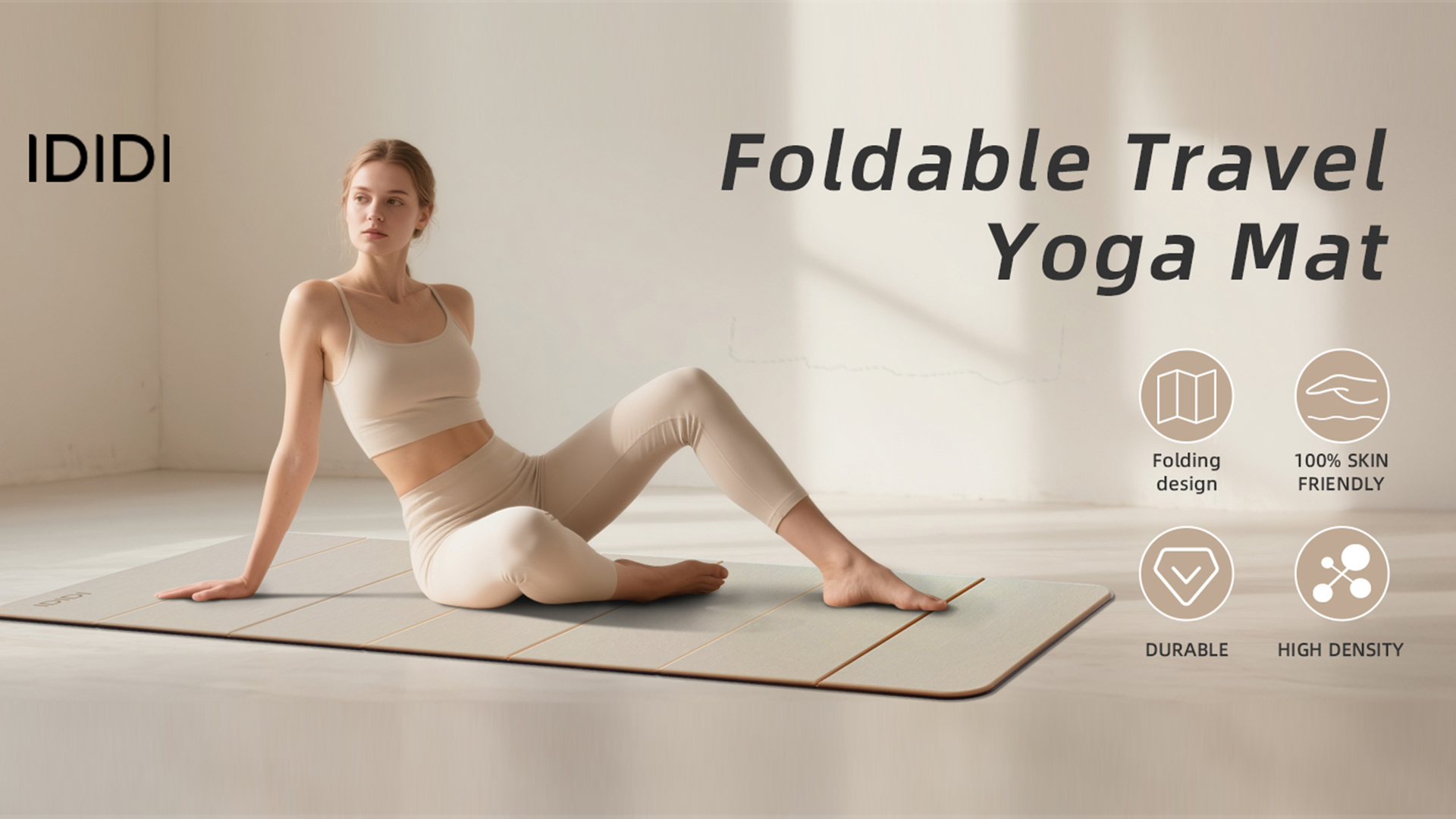 thumbnail video image 2 of IDIDI Foldable Yoga Mat, 8mm Thick, Non Slip Exercise Mats For Home and Travel, Quick Unfold/Stor, Flat Lay No Curl Design(Grey+Black), 2 of 8