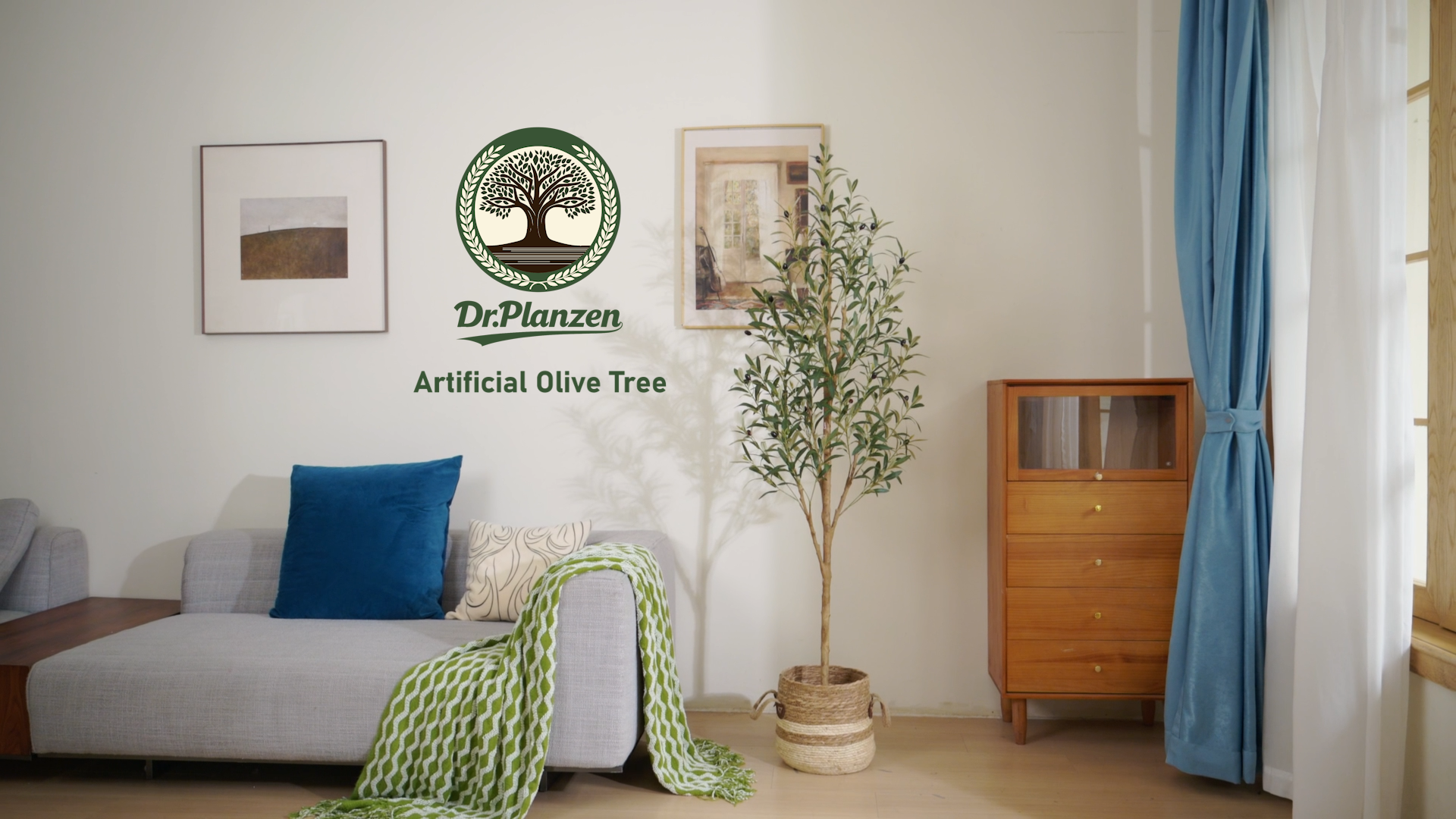 thumbnail video image 2 of DR.Planzen 5' Artificial Olive Tree Indoor, Tall Faux Olive Tree, Artificial Plants with Natural Wood Trunk and Lifelike Fruits for Home Office Decor, 2 of 12