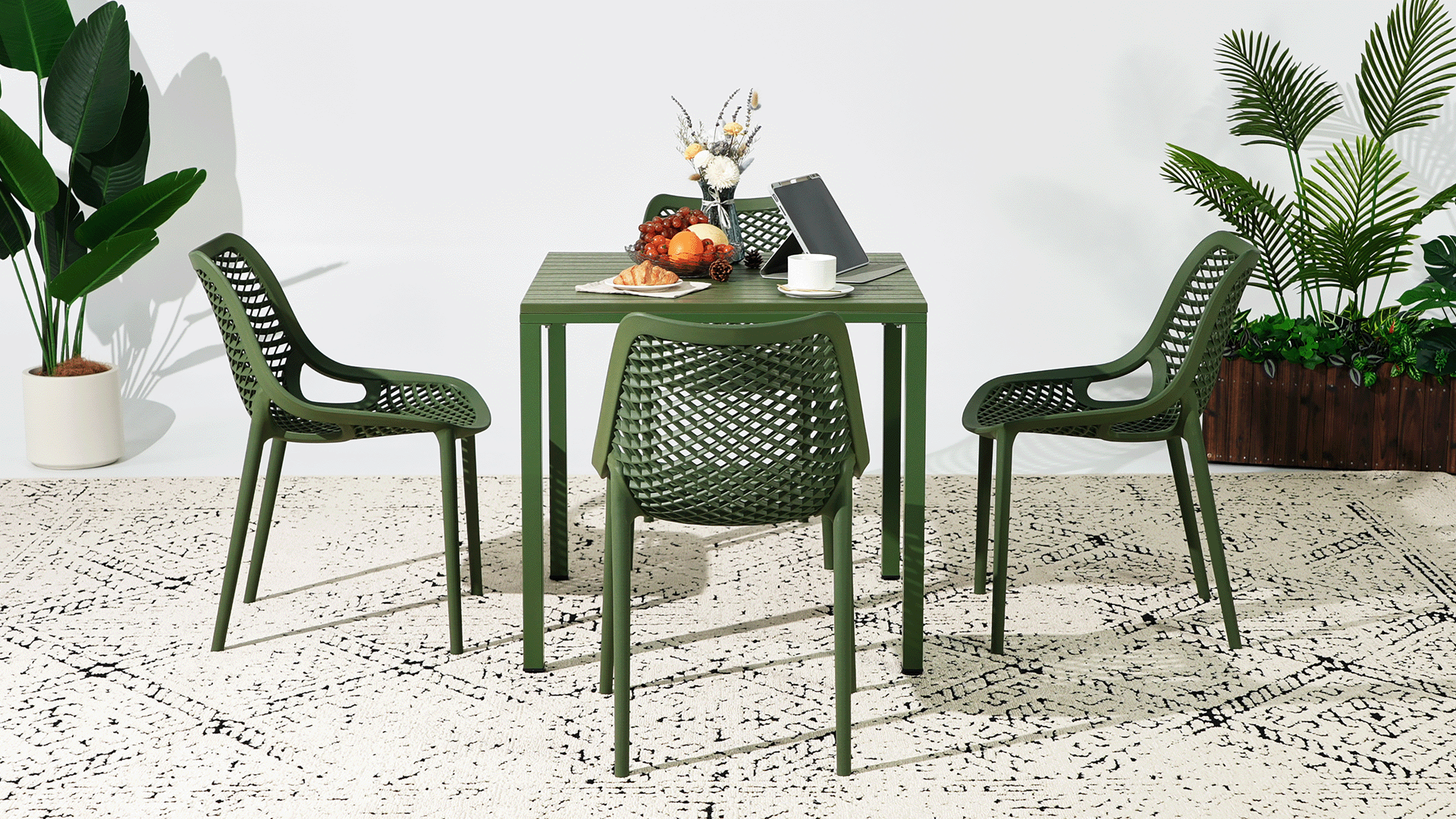 thumbnail video image 2 of WestinTrends Playa 5-Piece Outdoor Patio Metal Frame Dining Table Set with Stackable Patio Dining Chairs, Black, 2 of 16