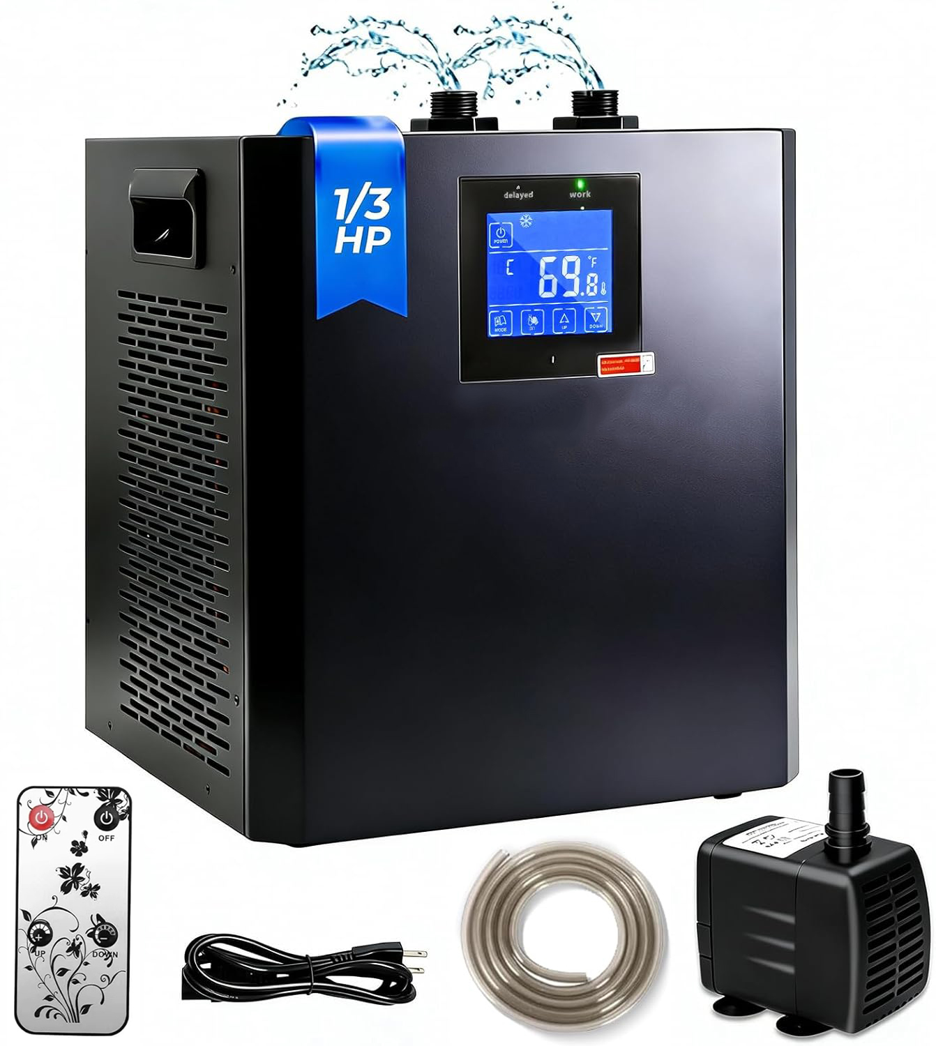 thumbnail video image 2 of Ecojoy 300L 1/3 HP Aquarium Chiller Water Chiller Hydroponic Tank Cooler With Remote, 2 of 8