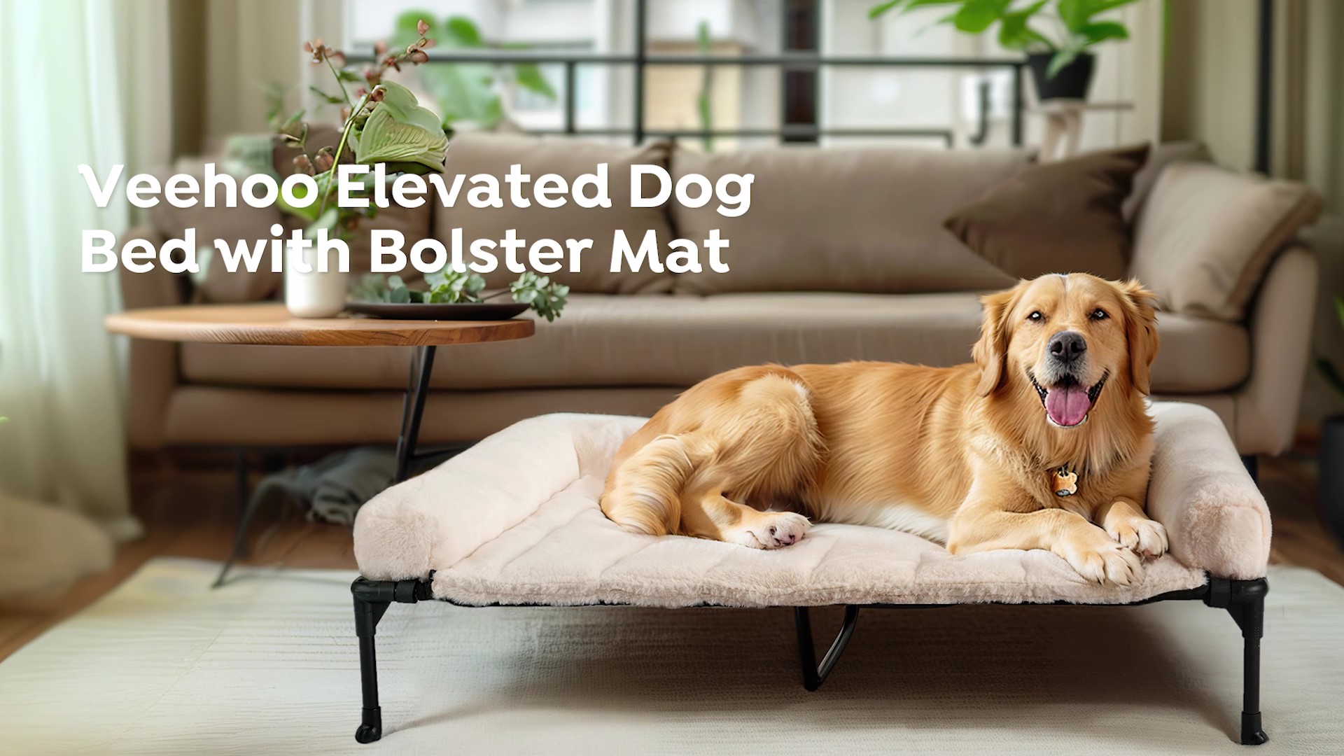 thumbnail video image 2 of Veehoo Cooling Elevated Dog Bed with Fluffy Plush Bolster Cushion, 59 x 37 inches, Grey, 2 of 7
