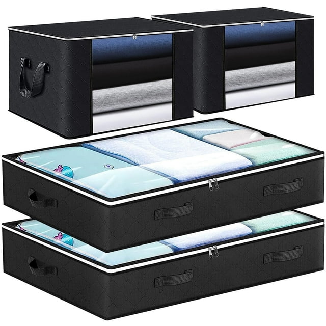 thumbnail video image 2 of Lockways Large Under Bed Storage Containers,Clothes Closet Organizers with Clear Window,Underbed Storage Bags for Comforter,Blanket,Clothes,2 Pcs 75L + 2 Pcs 62L, 2 of 7