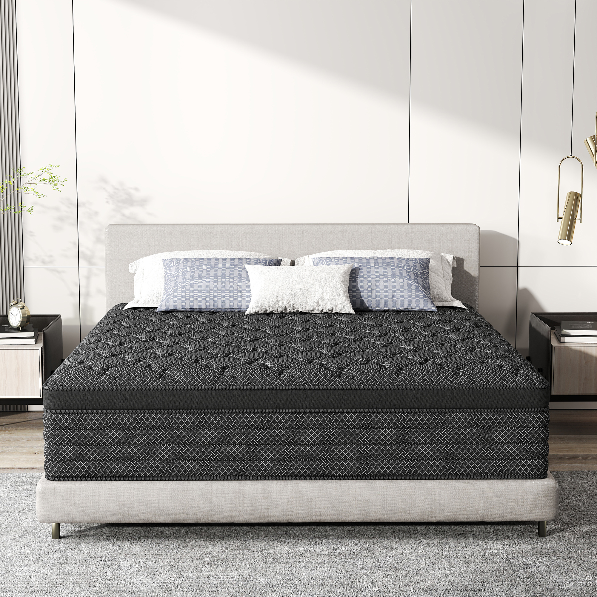 thumbnail video image 2 of Mulinature 14 inch Hybrid Mattress King With Memory Foam And Individually Pocket Spring, Medium Firm Feel, Mattress in a Box, 2 of 9