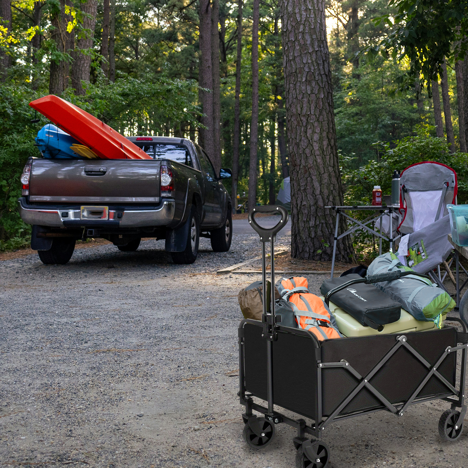 thumbnail video image 2 of Moon Lence Collapsible Garden Wagon 350 LBS, Pet Friendly Foldable Cart with Strong All-Terrain Wheels for Outdoor Camping, Pet Events, Black, 2 of 13