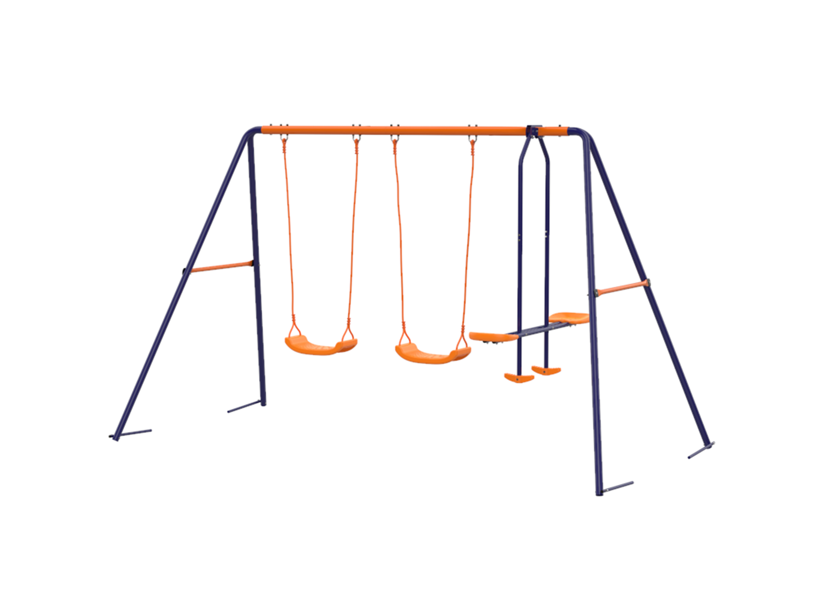 ZENSTYLE Double Metal Swing Set W/ 2 Saucer Swing Seats, 1 Seesaw 