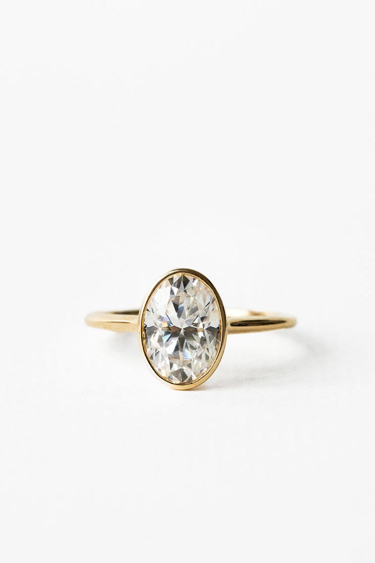 thumbnail video image 2 of SOLITAIRE JEWELS 1.60CT Oval Moissanite Bezel Solitaire Engagement Ring Solid 10K Yellow Gold, 2 of 8