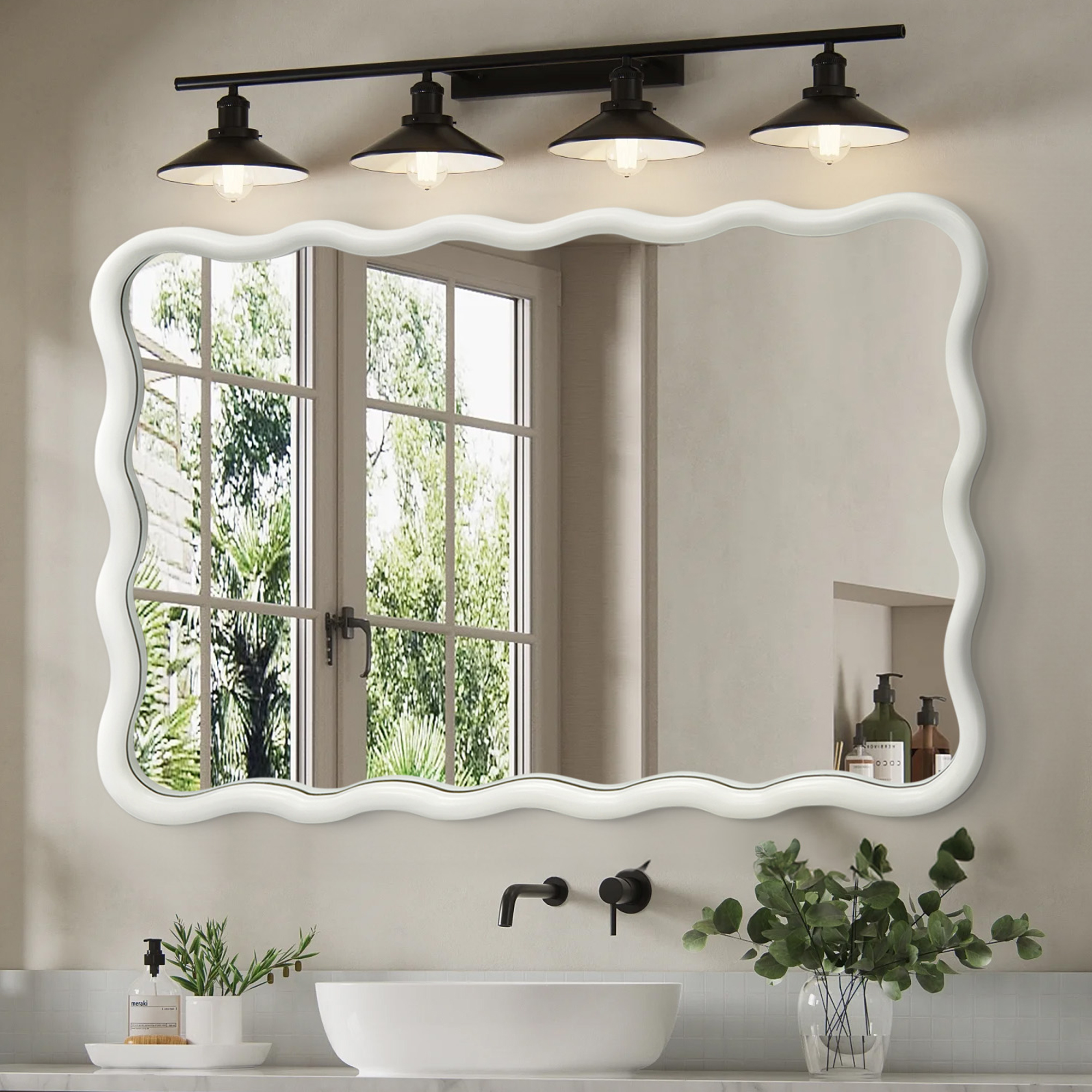 thumbnail video image 2 of TEWLOSS Wavy Mirrors Wall Mirror, 30"x20" Bathroom Mirror Wood Framed, White, 2 of 12