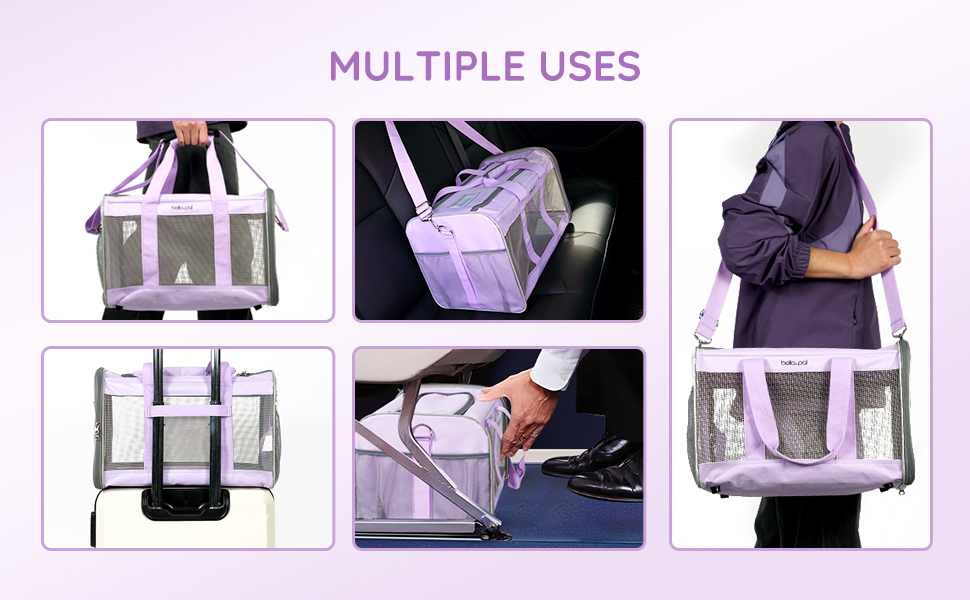 thumbnail video image 2 of BELLA & PAL Dog Carrier for Small Medium Dogs, Pet Carrier for Cats Under 22 lbs, Collapsible Soft Sided Travel Carrier, Purple, 2 of 8