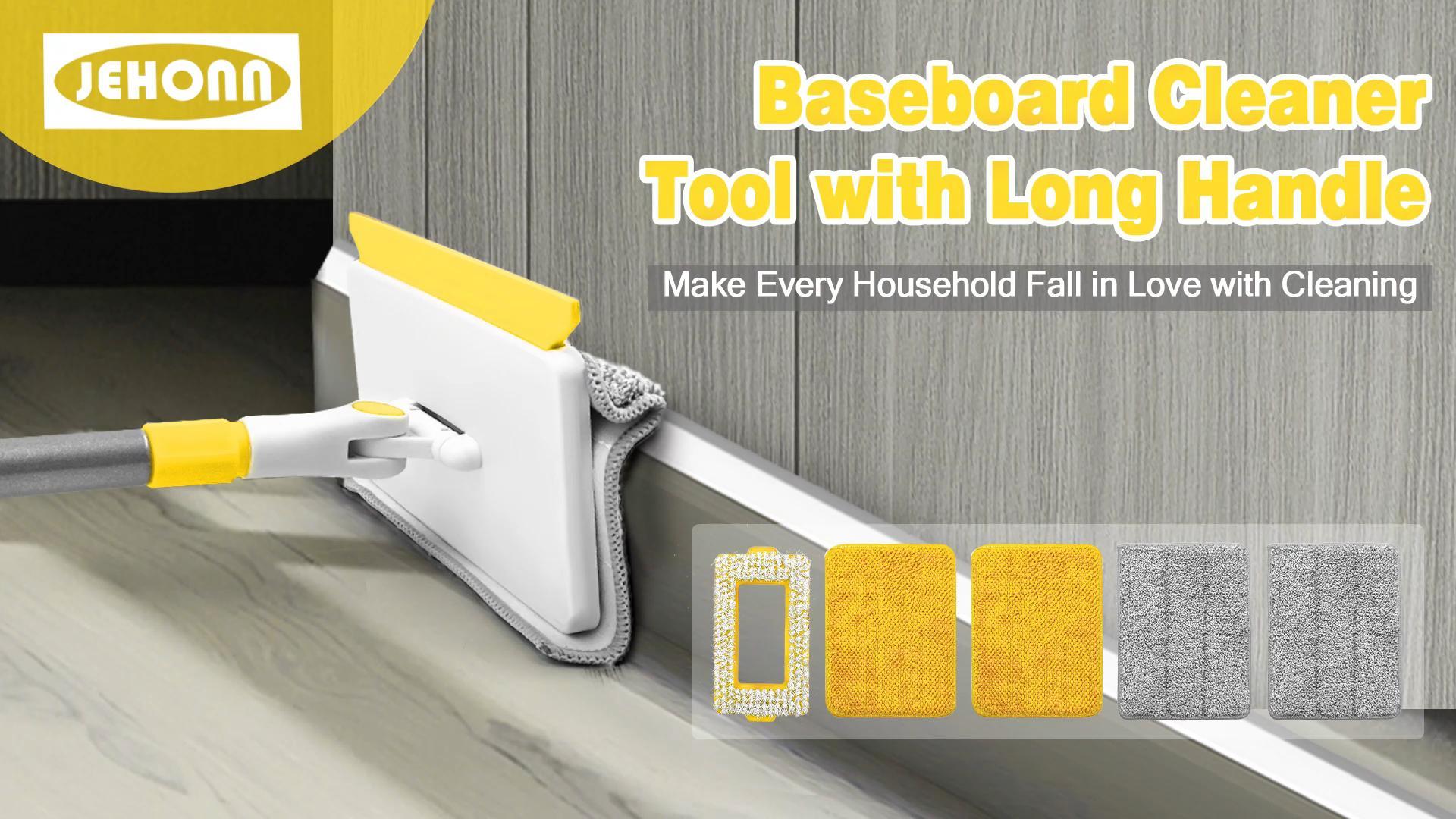 thumbnail video image 2 of JEHONN Baseboard Cleaner Tool with Handle (Yellow), 2 of 8