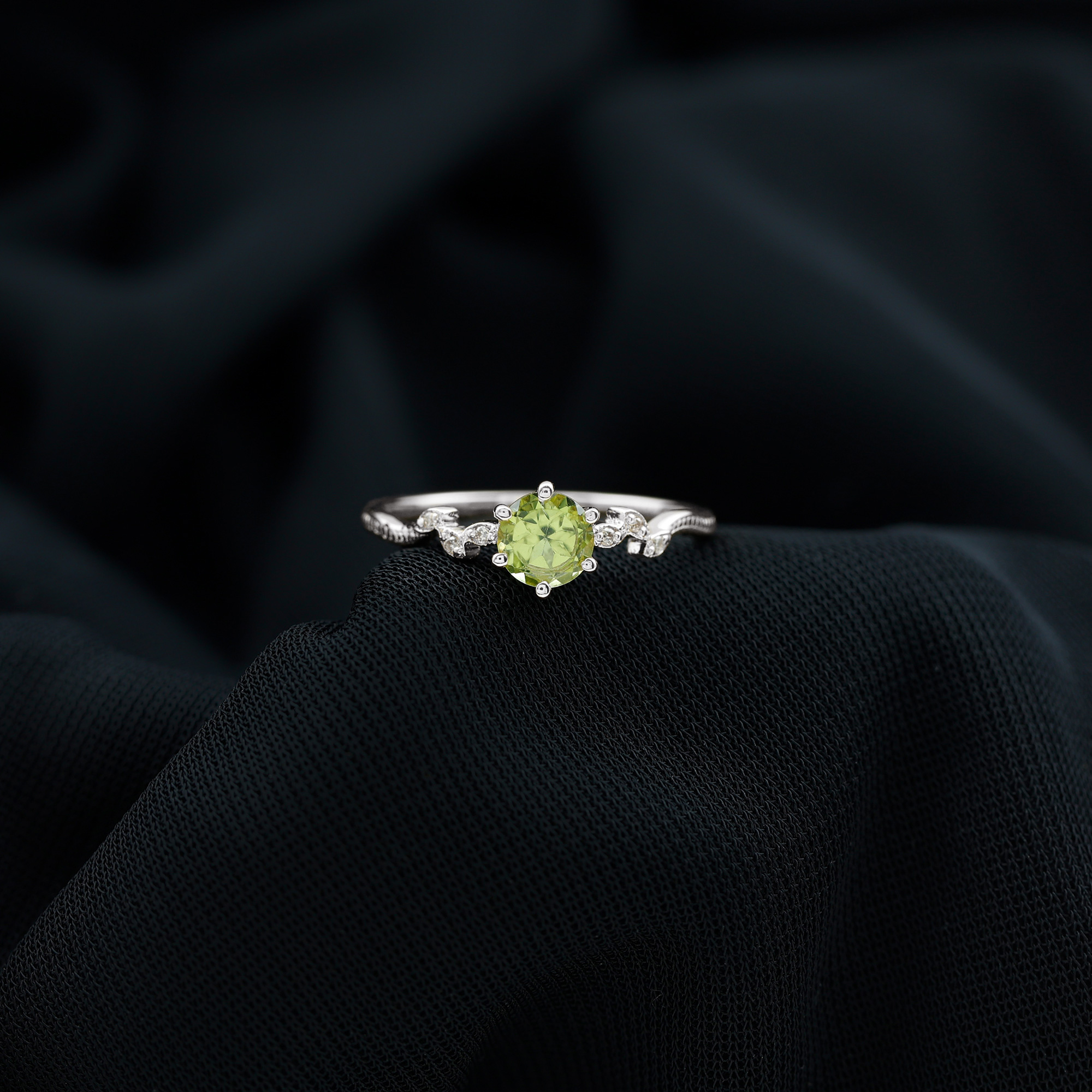 thumbnail video image 2 of Rosec Jewels Real Peridot Promise Ring with Diamond - Leaf Ring - AAA Quality - Ready to Gift for Valentines Day, 925 Sterling Silver, US 4.00, 2 of 9