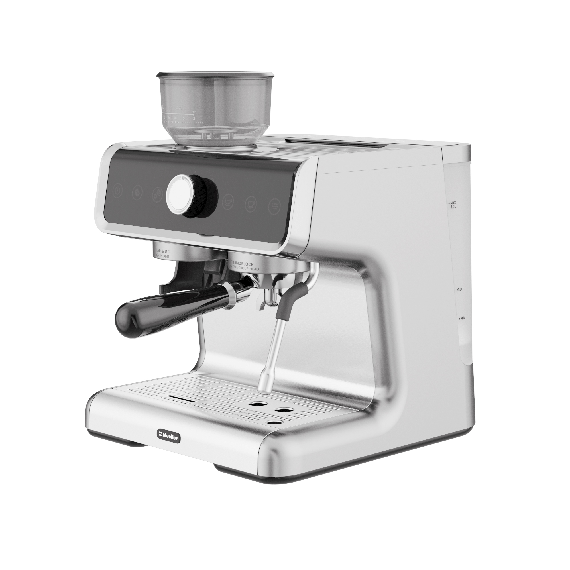 Mueller Premium Espresso Machine Coffee Maker with Milk Frother, Grinder,  15 Bar, Stainless Steel, Standard and Bottomless Portafilter, Multiple  Filters, Temp Control, Silver 