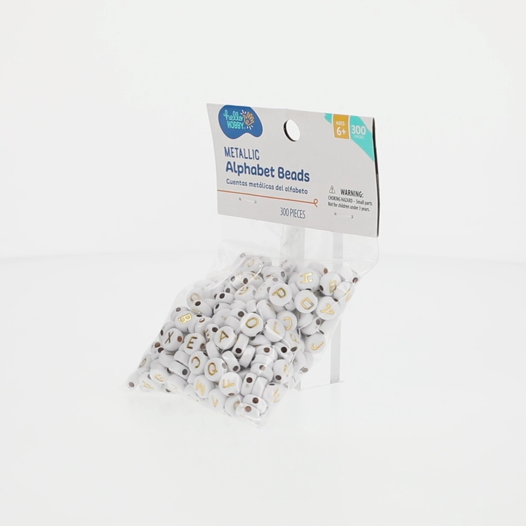 3 pack) Hello Hobby White Plastic 9mm Metallic Letter Beads for