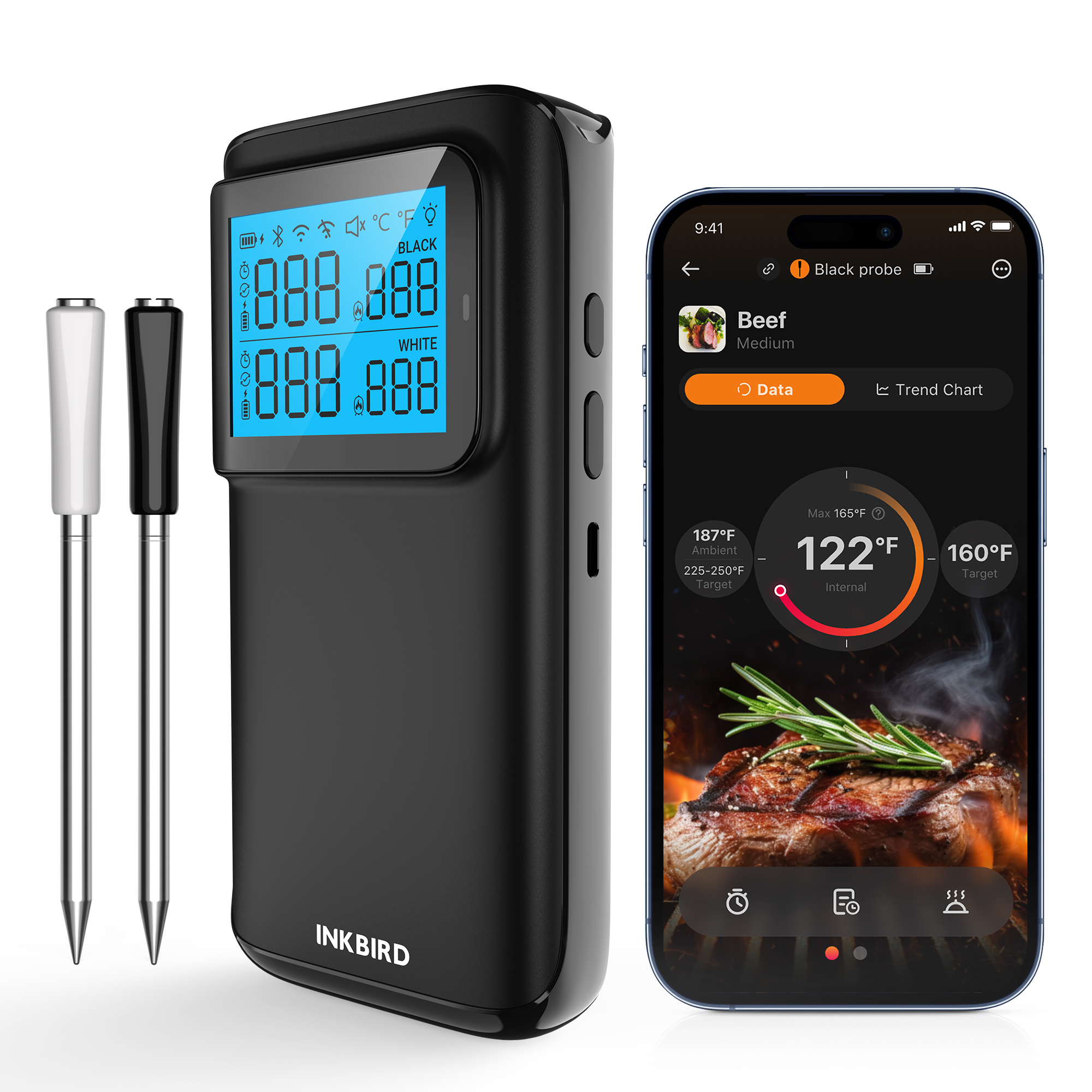 thumbnail video image 2 of INKBIRD Wireless Dual Mode Multi-Sensor Meat Thermometer With 2 Probes, 5 Sensors,CNAS-accredited Accuracy, 2 of 10