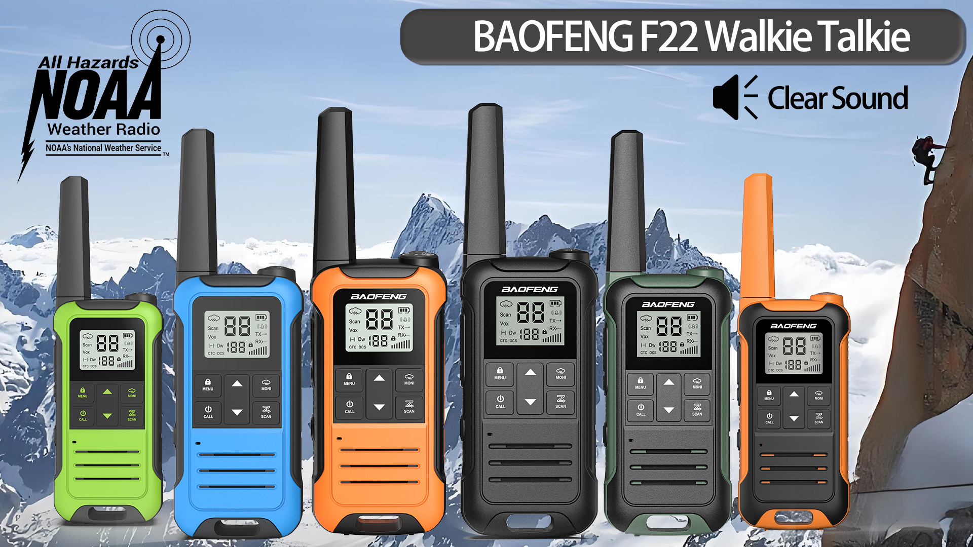 thumbnail video image 2 of Abbree F22 22-Channel Two Way Radio with NOAA Weather Alert, Black, 2 Pack, 2 of 9